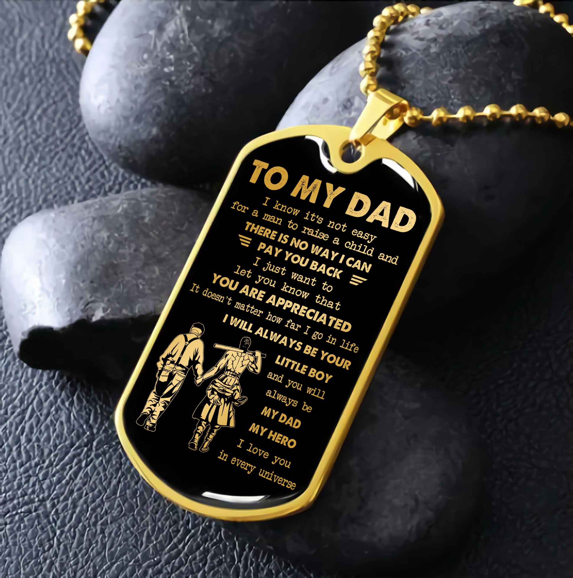 Dragon B VGT-Father and Kid- Millitary Chain 18K Gold Plated To My Dad I Know It's Not Easy - I Will Always Be Your Little Boy Gift From Son To Dad Father's Day Gift