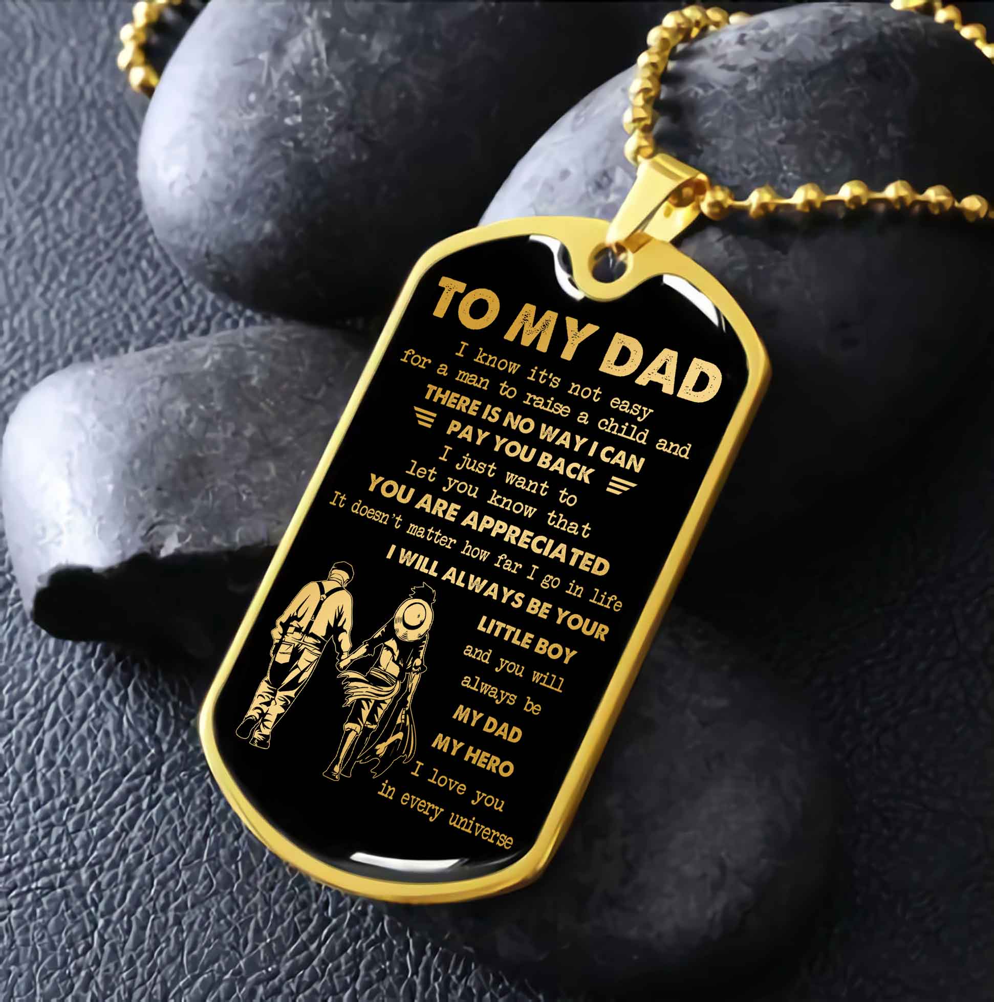Dragon B VGT-Father and Kid- Millitary Chain 18K Gold Plated To My Dad I Know It's Not Easy - I Will Always Be Your Little Boy Gift From Son To Dad Father's Day Gift