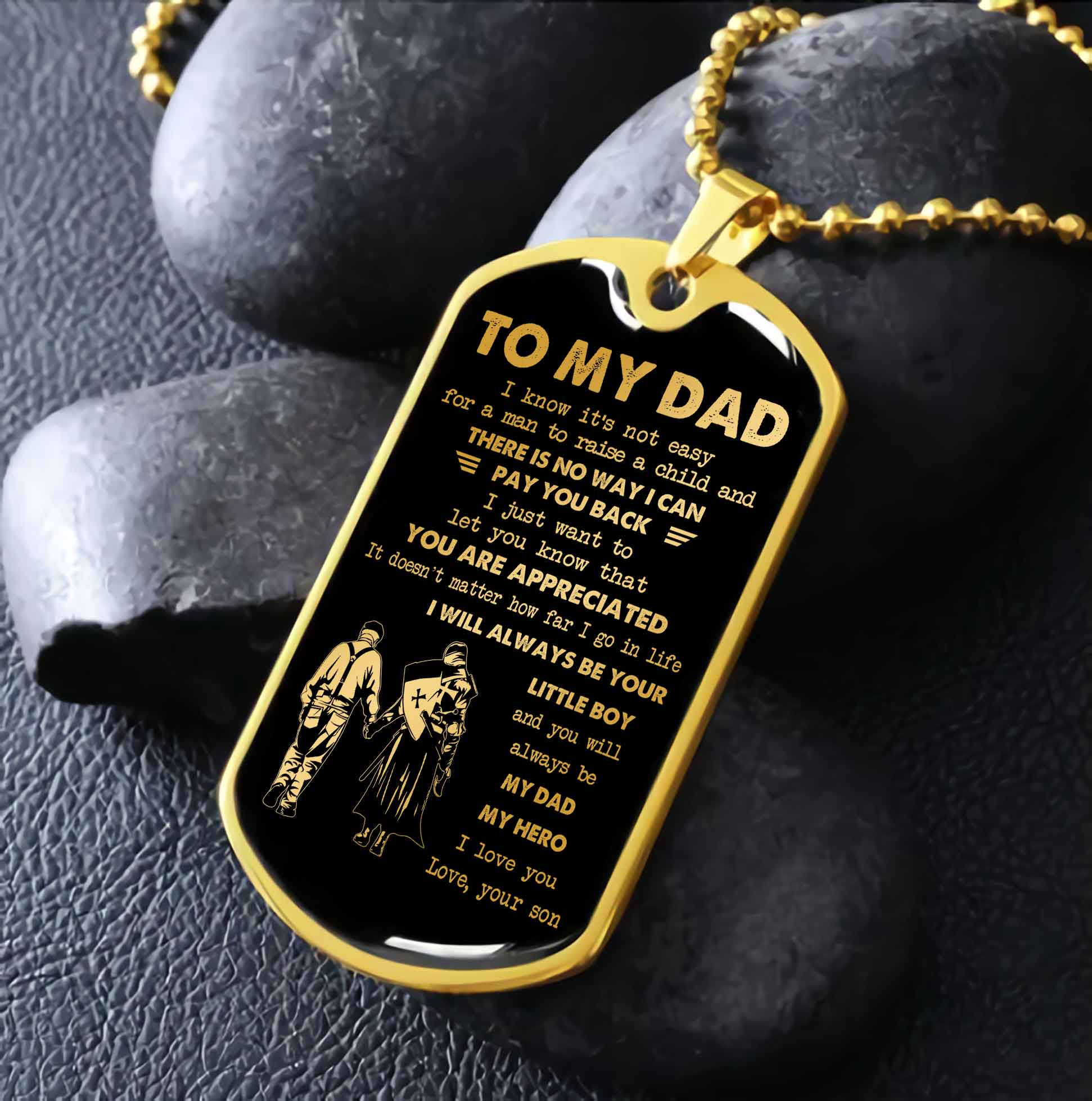 Dragon B VGT-Father and Kid- Millitary Chain 18K Gold Plated To My Dad I Know It's Not Easy - I Will Always Be Your Little Boy Gift From Son To Dad Father's Day Gift