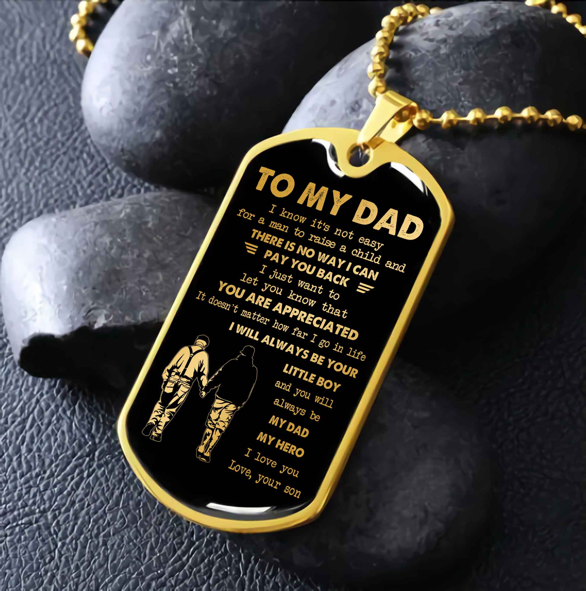 Dragon B VGT-Father and Kid- Millitary Chain 18K Gold Plated To My Dad I Know It's Not Easy - I Will Always Be Your Little Boy Gift From Son To Dad Father's Day Gift