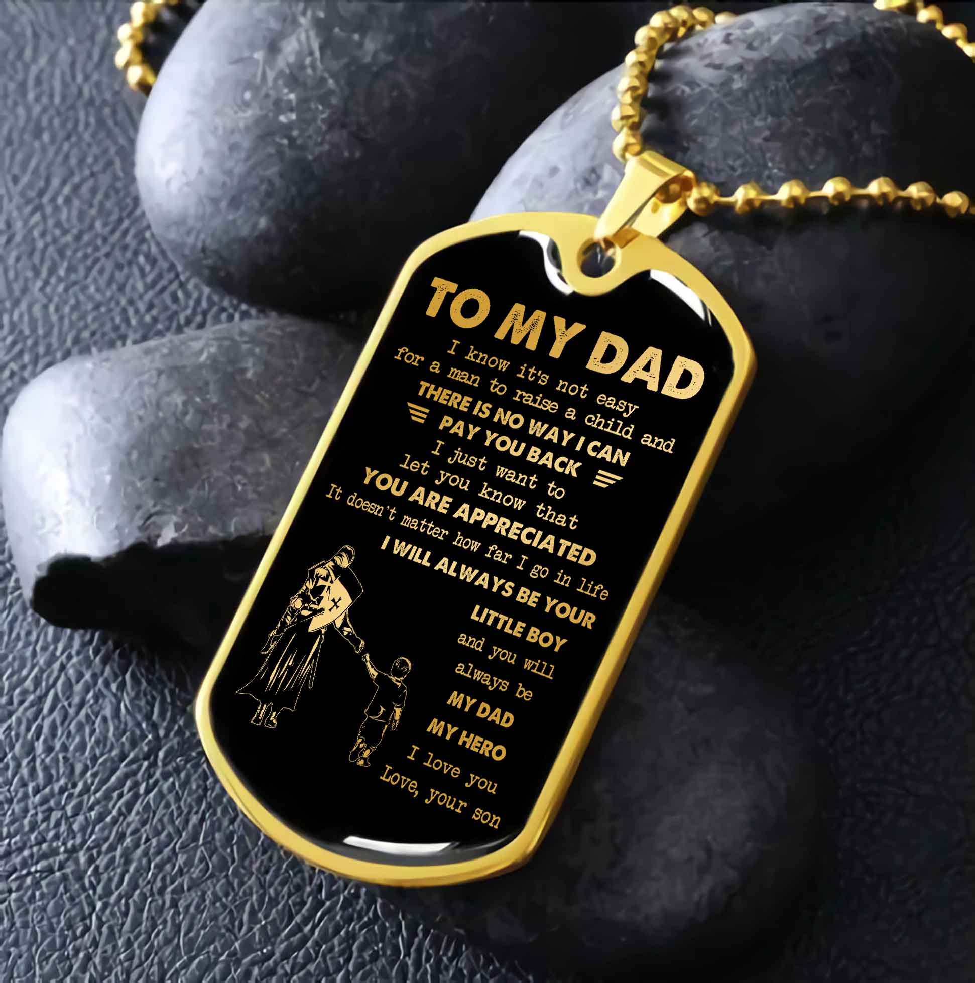 Dragon B VGT-Father and Kid- Millitary Chain 18K Gold Plated To My Dad I Know It's Not Easy - I Will Always Be Your Little Boy Gift From Son To Dad Father's Day Gift
