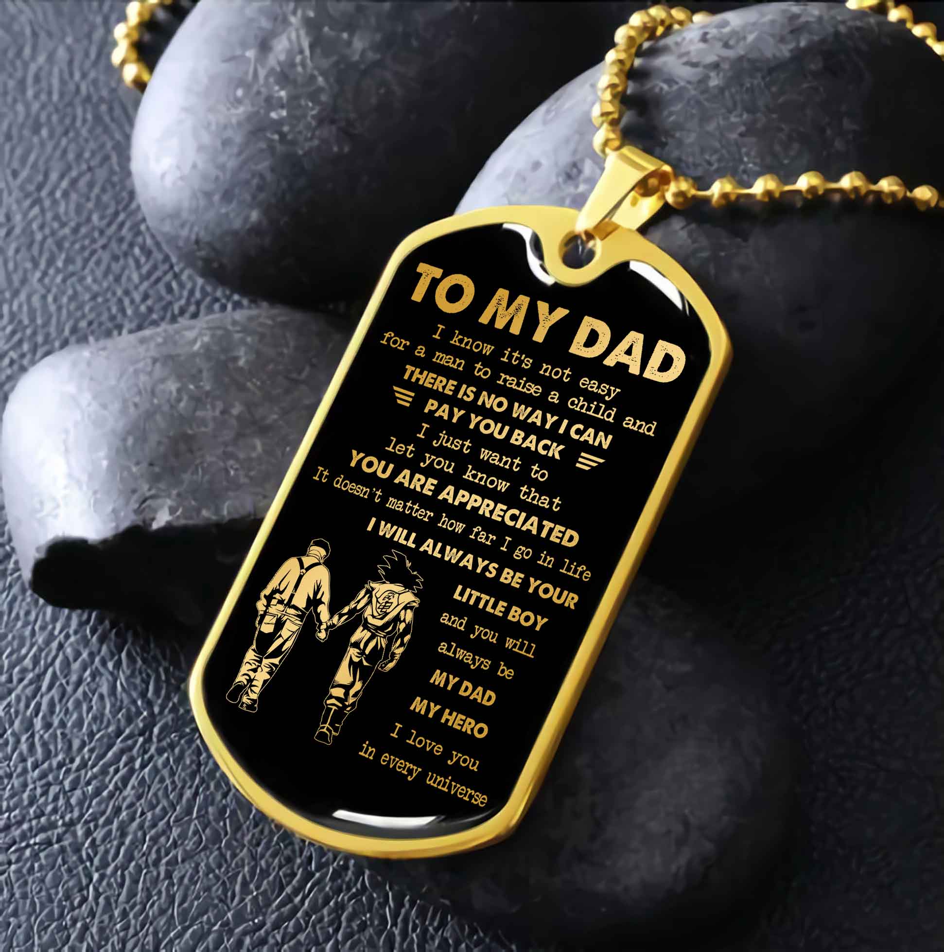 Dragon B VGT-Father and Kid- Millitary Chain 18K Gold Plated To My Dad I Know It's Not Easy - I Will Always Be Your Little Boy Gift From Son To Dad Father's Day Gift