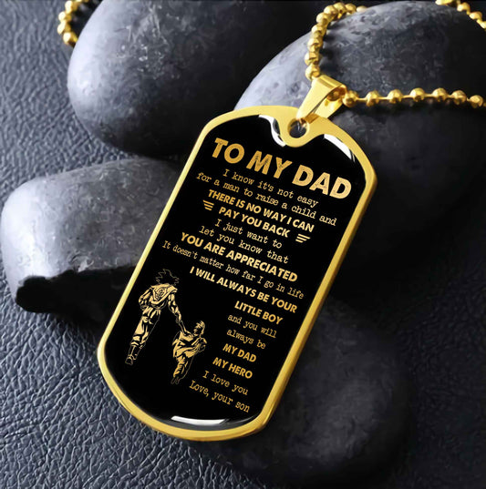 Dragon B GK-Father and Kid- Millitary Chain 18K Gold Plated To My Dad I Know It's Not Easy - I Will Always Be Your Little Boy Gift From Son To Dad Father's Day Gift