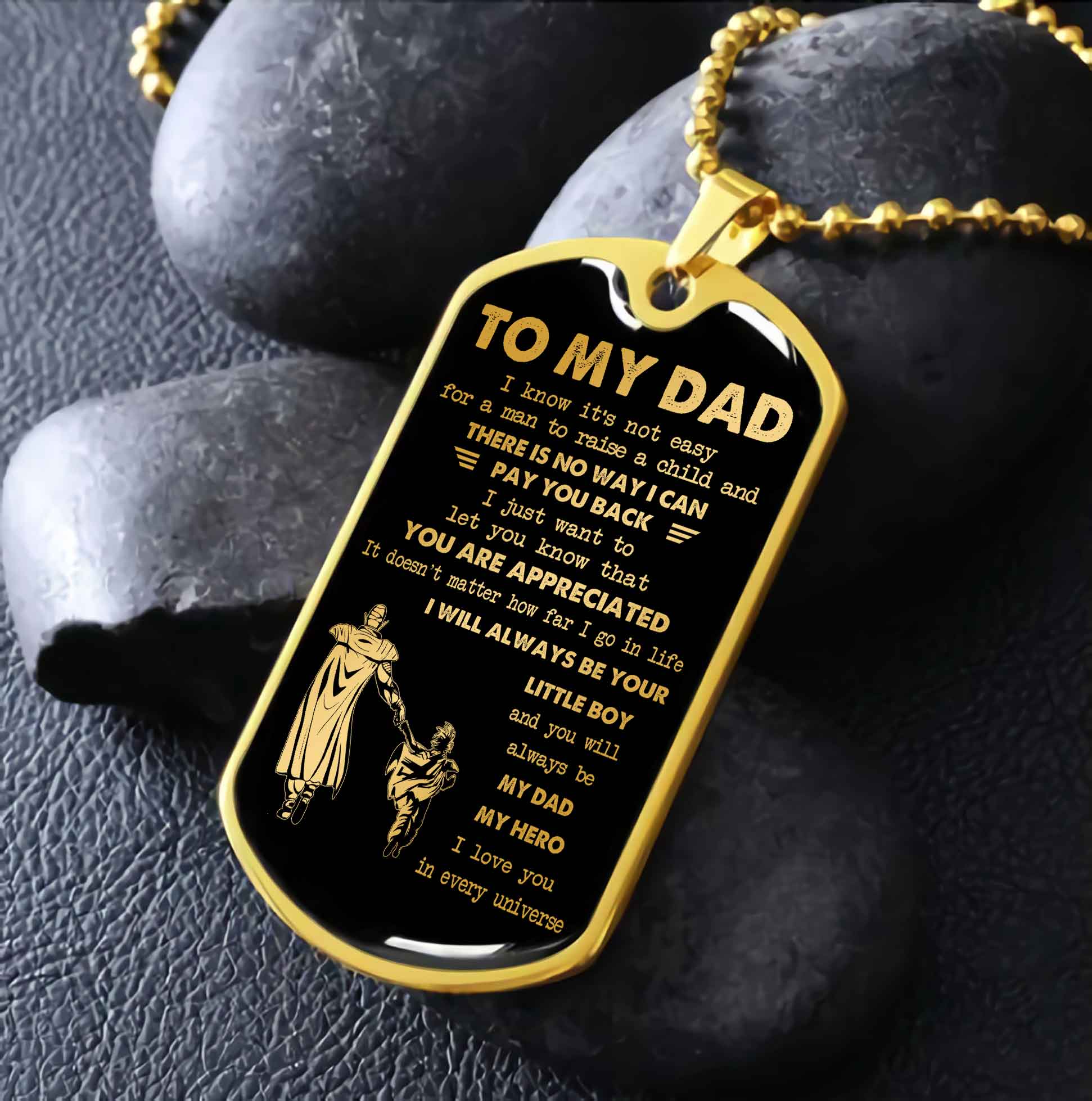 Dragon B VGT-Father and Kid- Millitary Chain 18K Gold Plated To My Dad I Know It's Not Easy - I Will Always Be Your Little Boy Gift From Son To Dad Father's Day Gift
