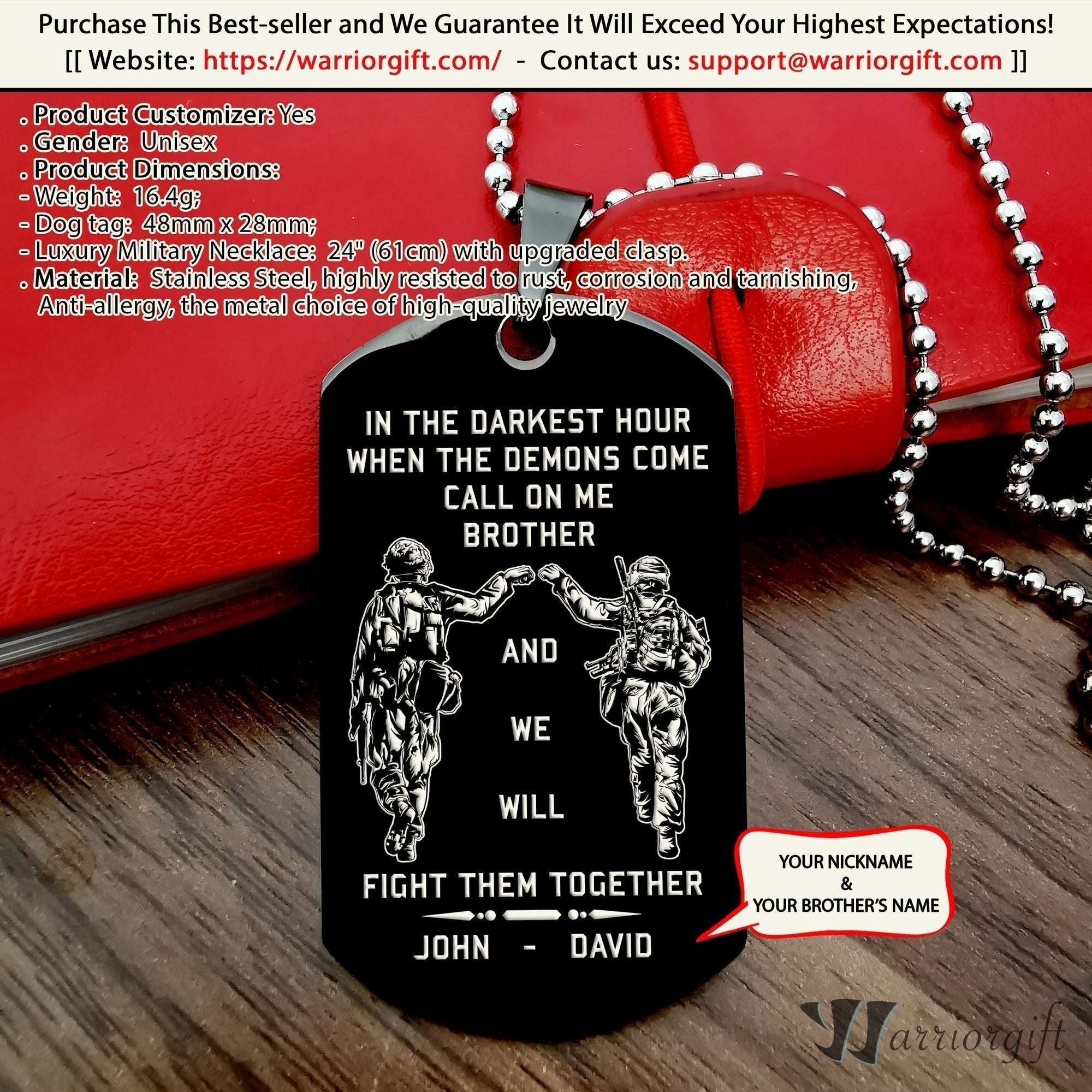 Soldier Call on me brother engraved dog tag Veteran day gifts