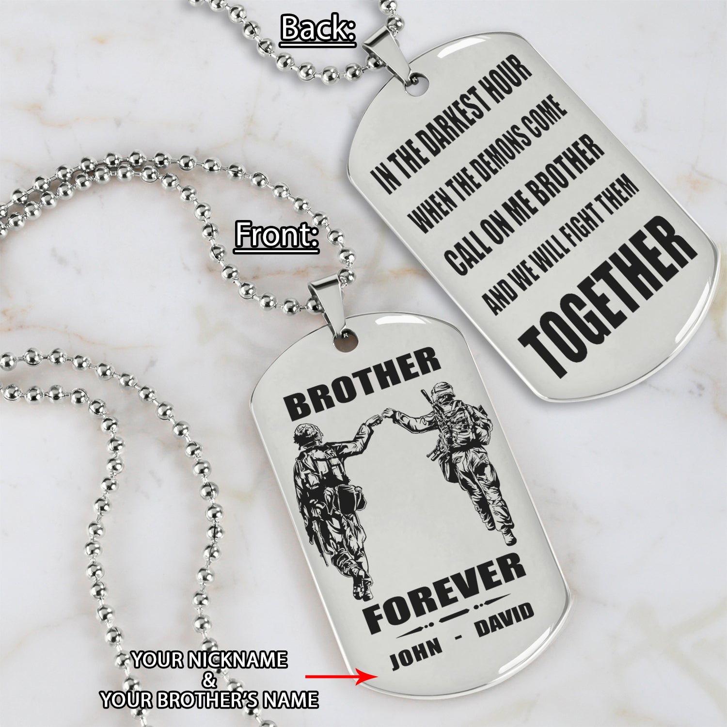 Viking Call on me brother engraved dog tag double sided. gift for brothers