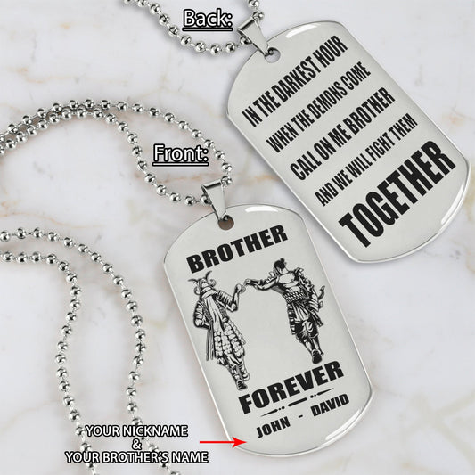 Samuraicustomizable engraved black dog tag double sided gift from brother, brother forever