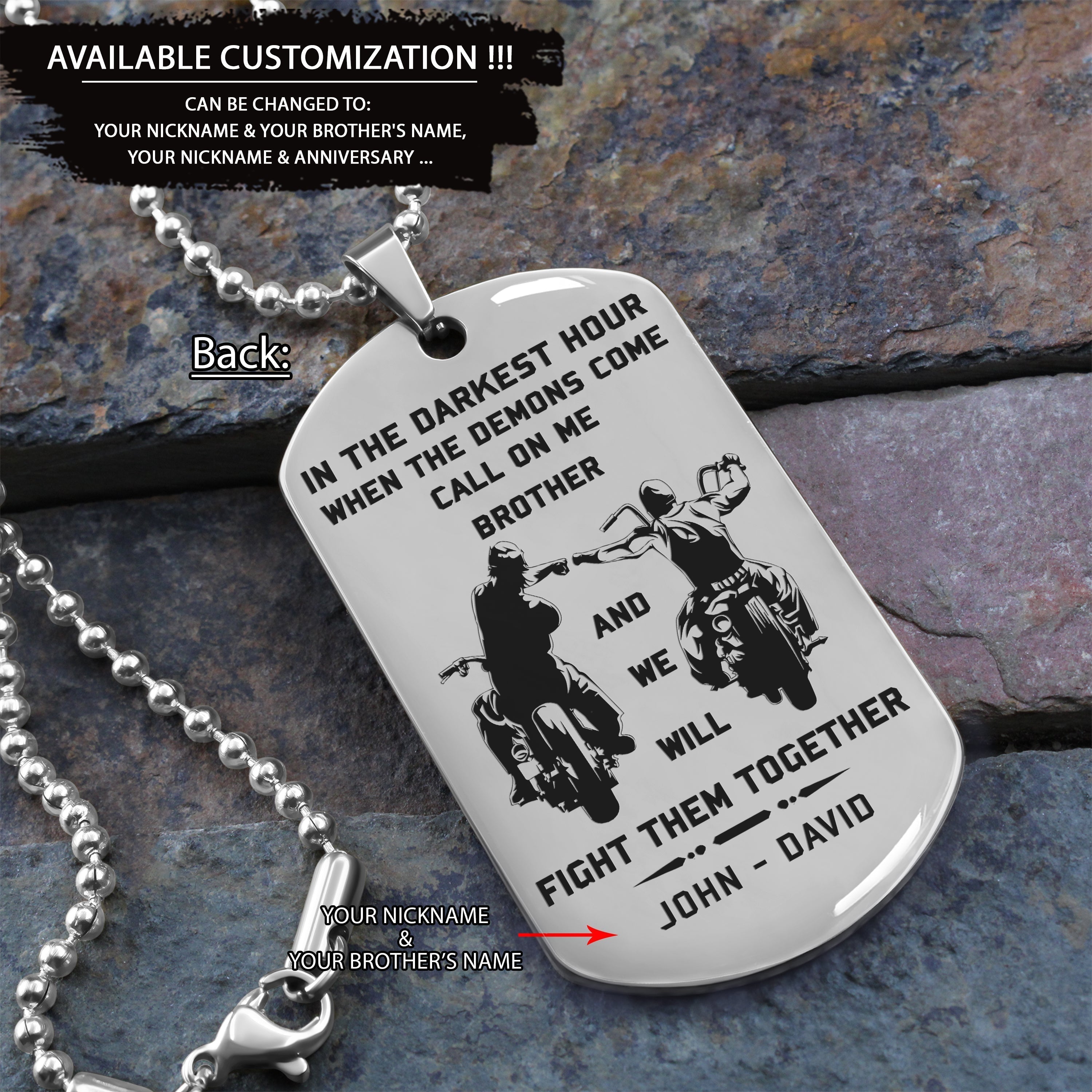 Samurai Customizable engraved brother dog tag gift from brother, In the darkest hour, When the demons come call on me brother and we will fight them together