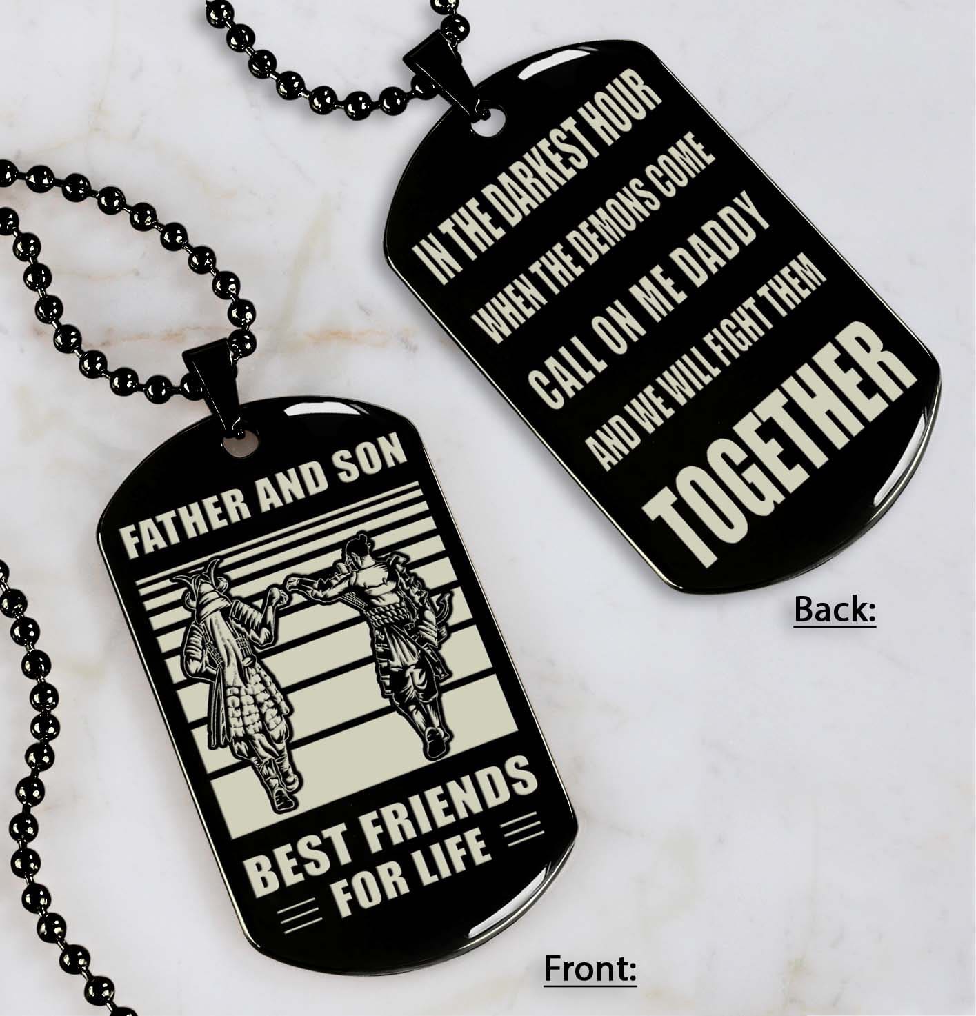 Samurai Personalized Double Sided Dog Tag Call On Me Daddy And We Will Fight Them Together Gifts For Your Dad, From Son To Dad