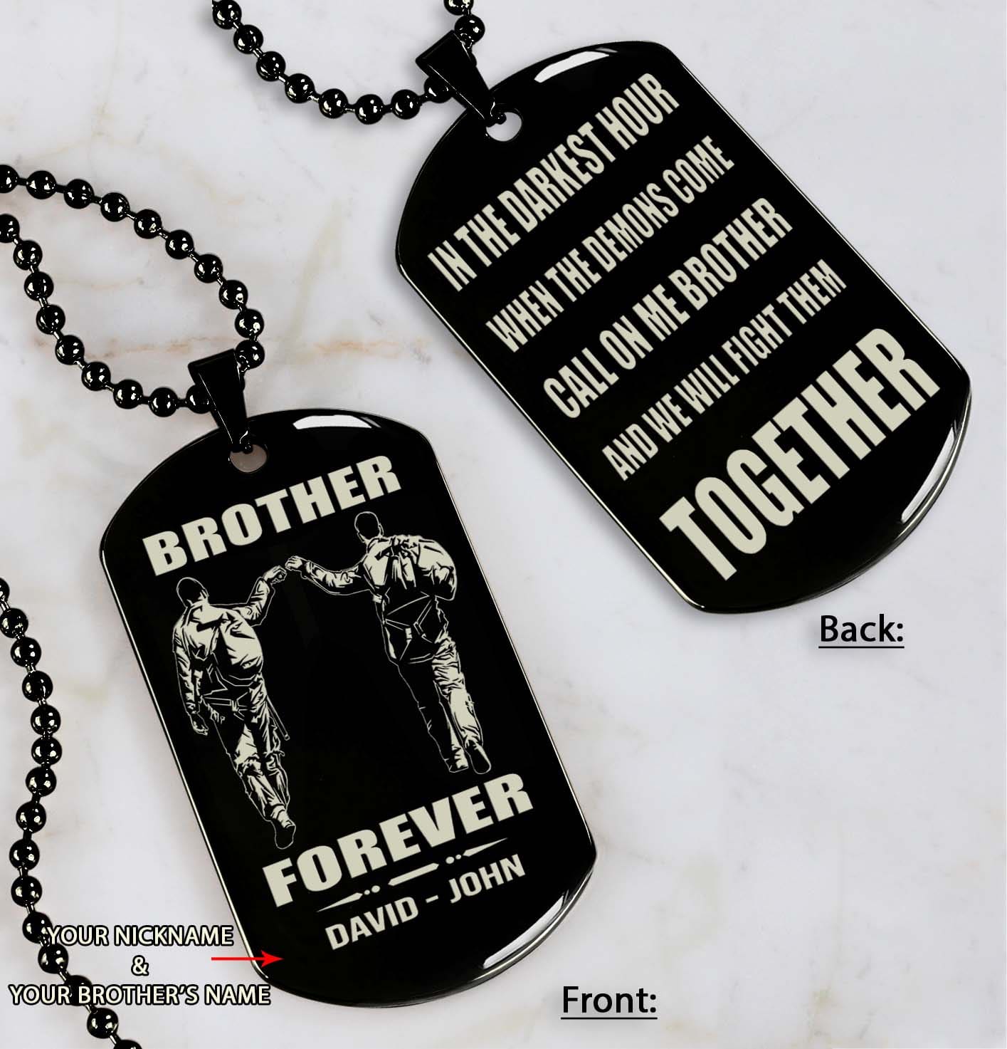 Brothers customizable engraved black dog tag double sided gift from brother, brother forever