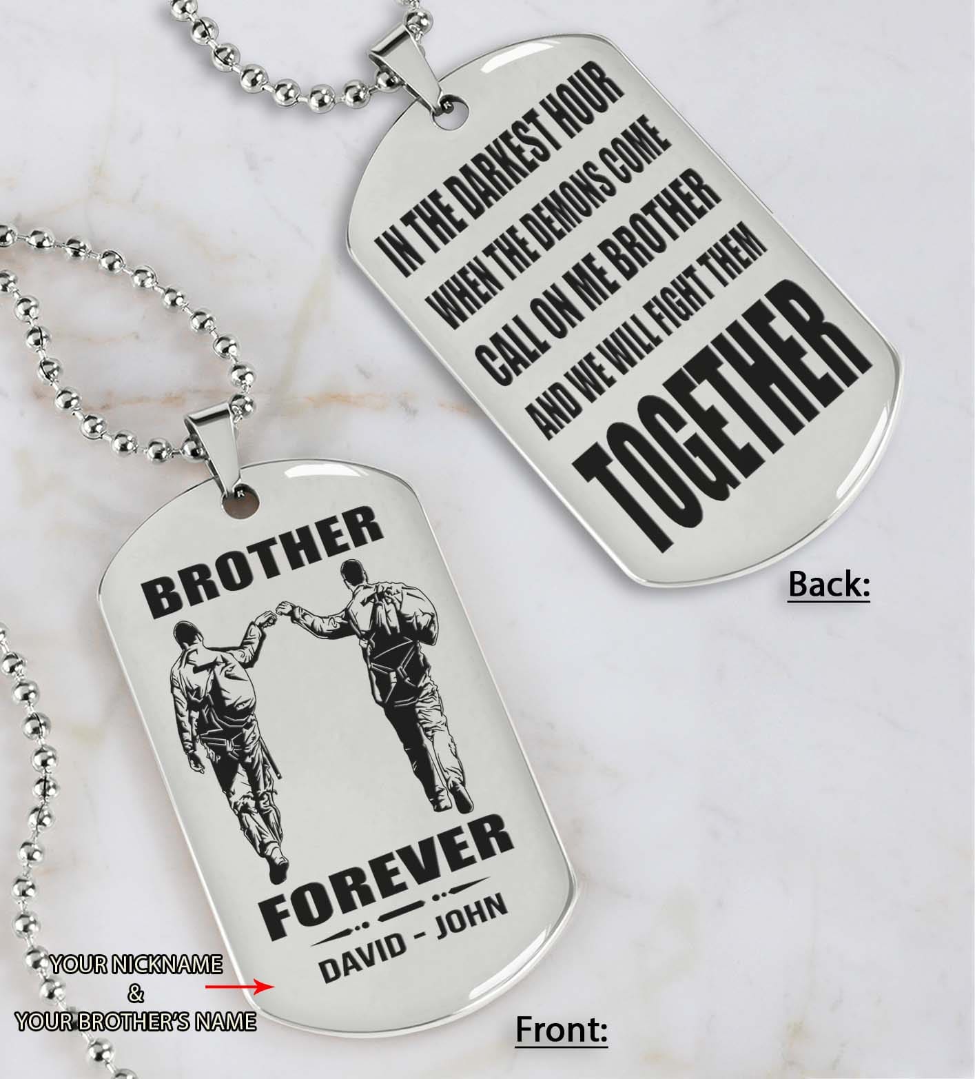 Biker customizable engraved black dog tag double sided gift from brother, brother forever