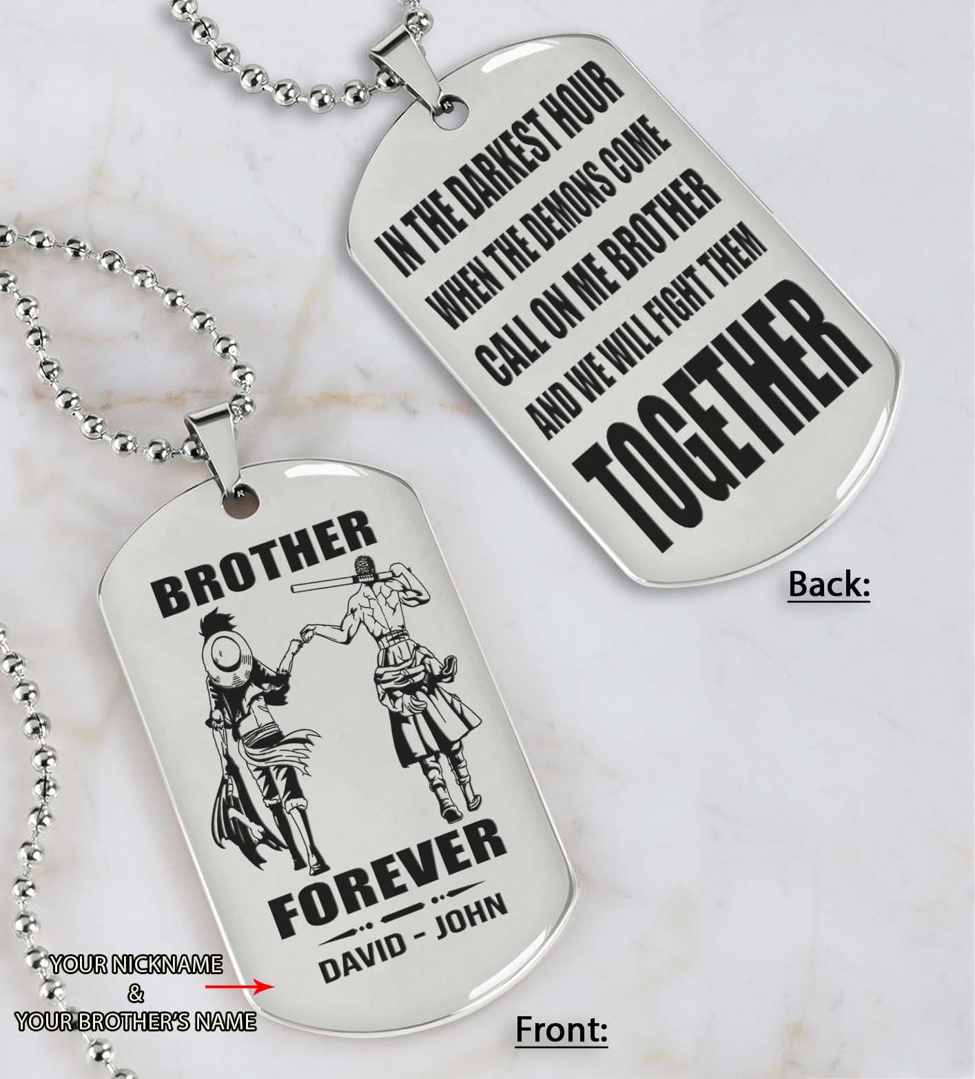 Brothers customizable engraved black dog tag double sided gift from brother, brother forever
