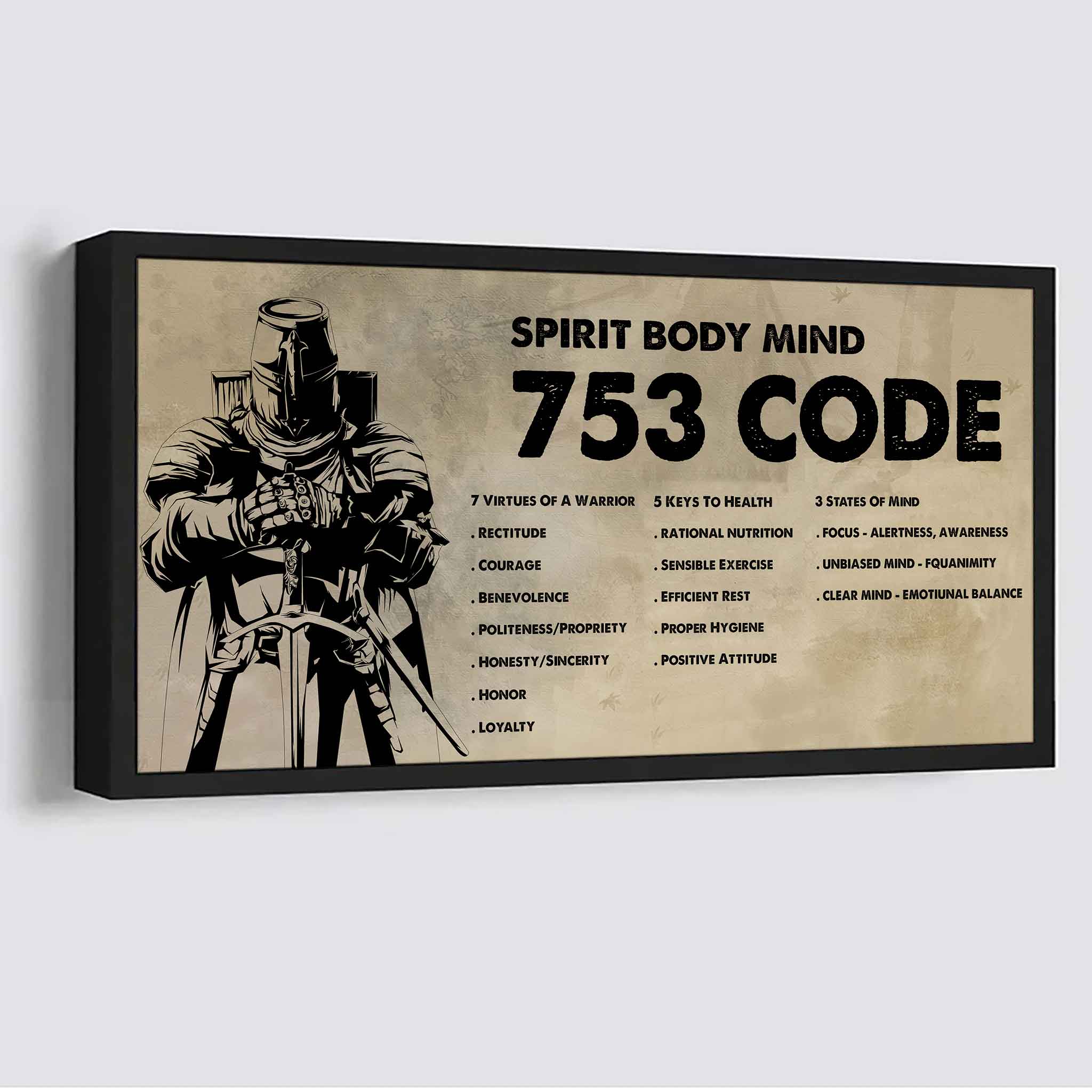 KNIGH TEAMPLAR Poster Canvas 7 5 3 Code Motivation Quotes