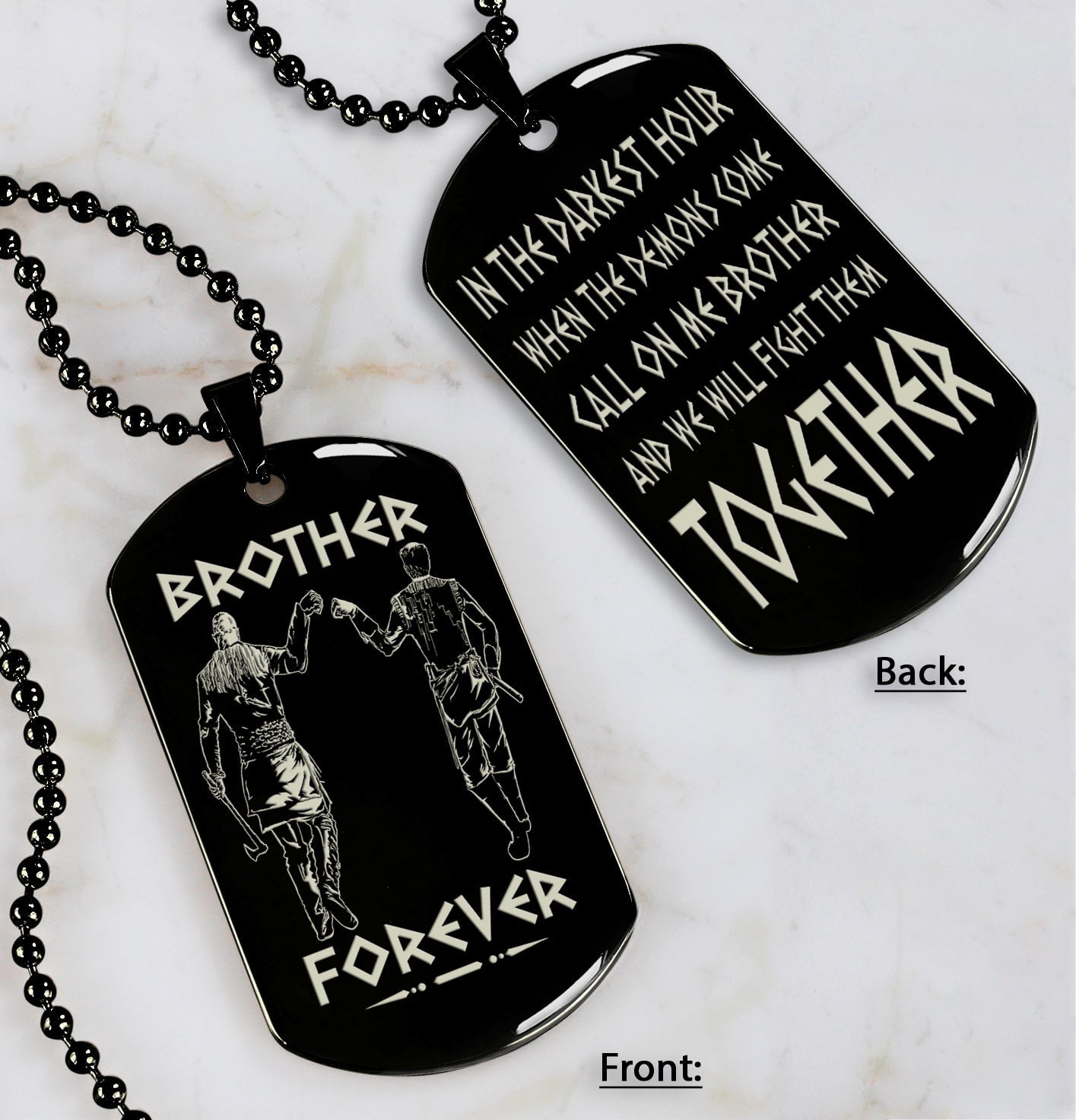 Vikings customizable engraved black dog tag double sided gift from brother, brother forever