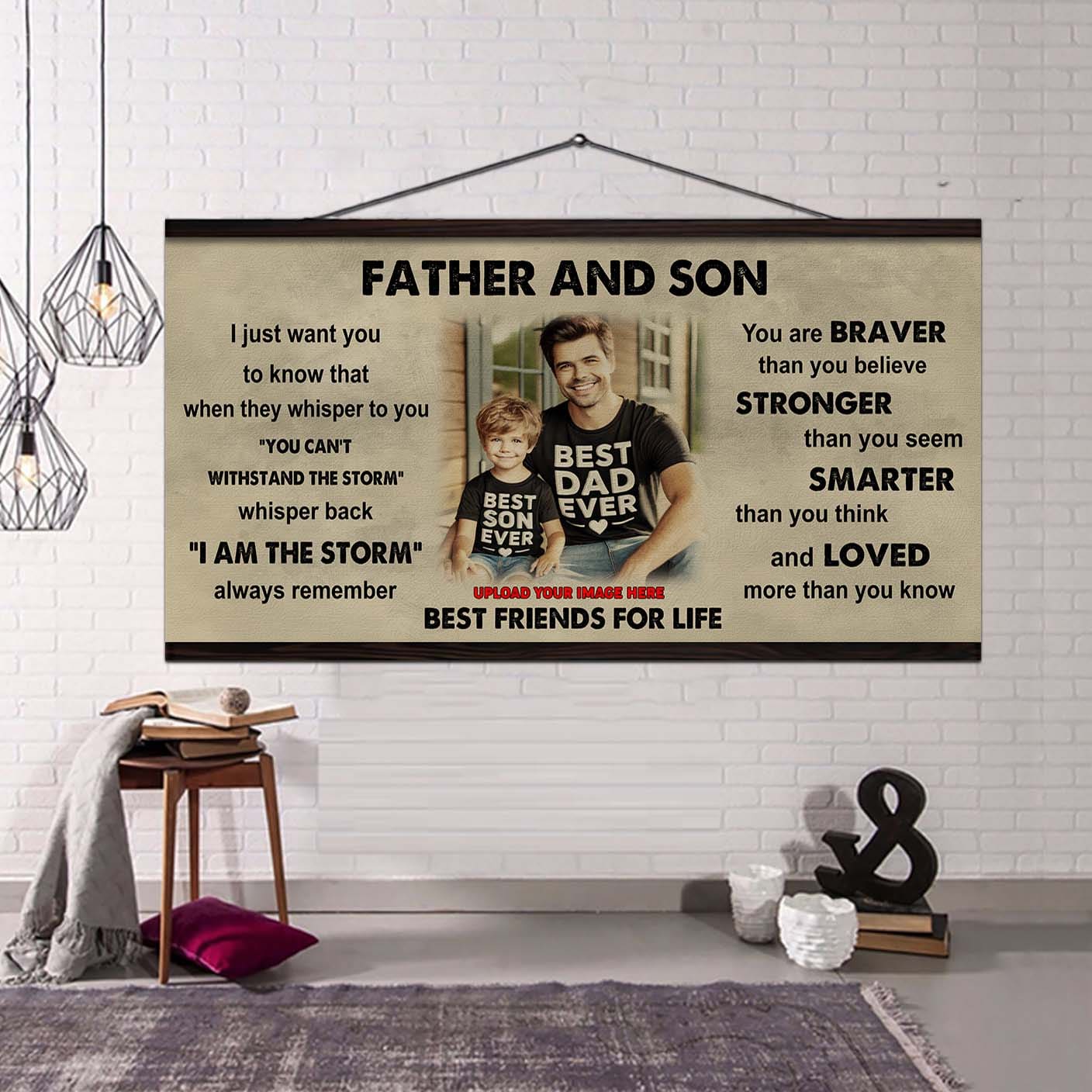 Ver 2 FAMILY-PHOTO UPLOAD VGT Father And Son Best Friends For Life - I Am The Storm Poster Canvas Gift For Son From Father