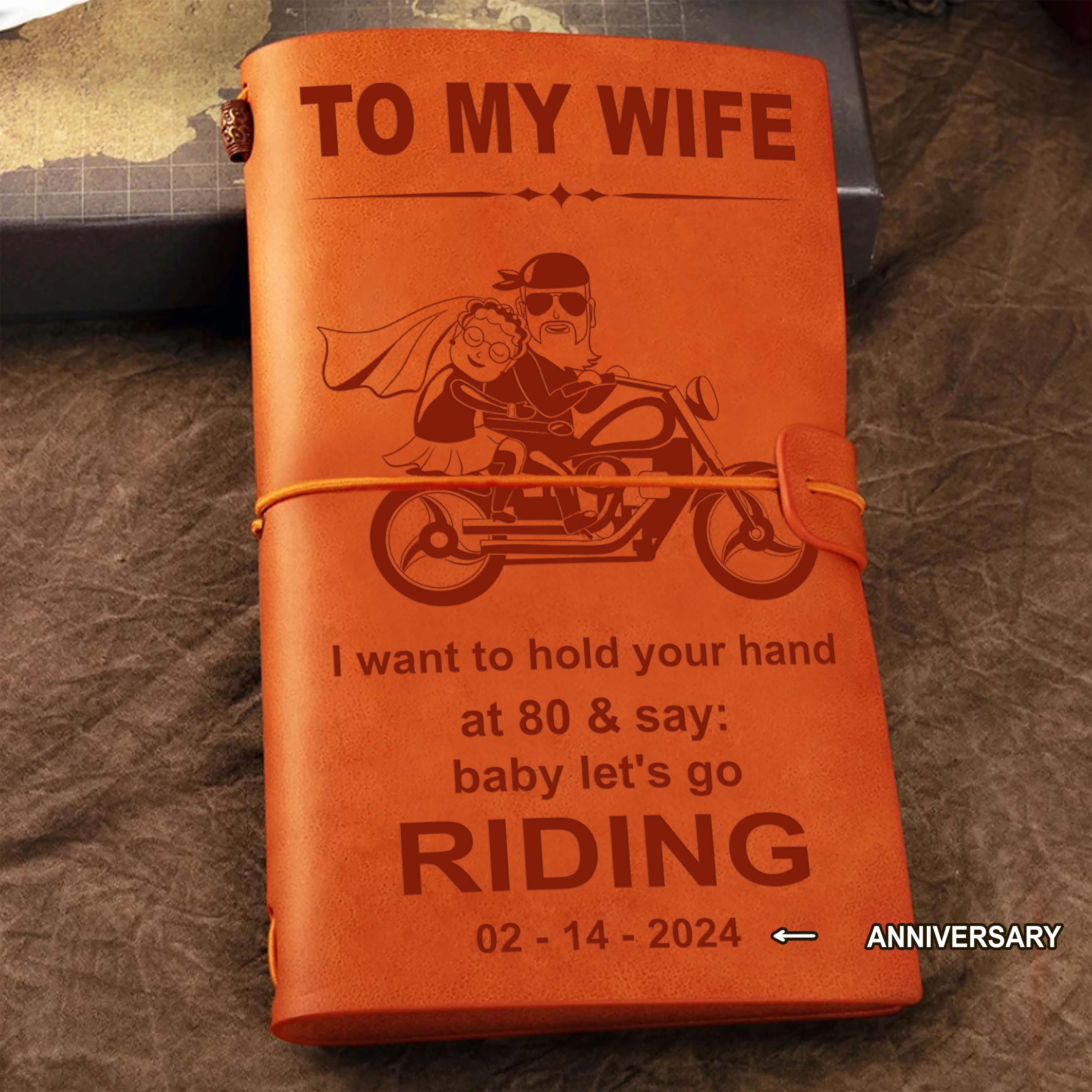 Biker Customizable vintage journal notebook, gifts from husband to wife -Let's go riding