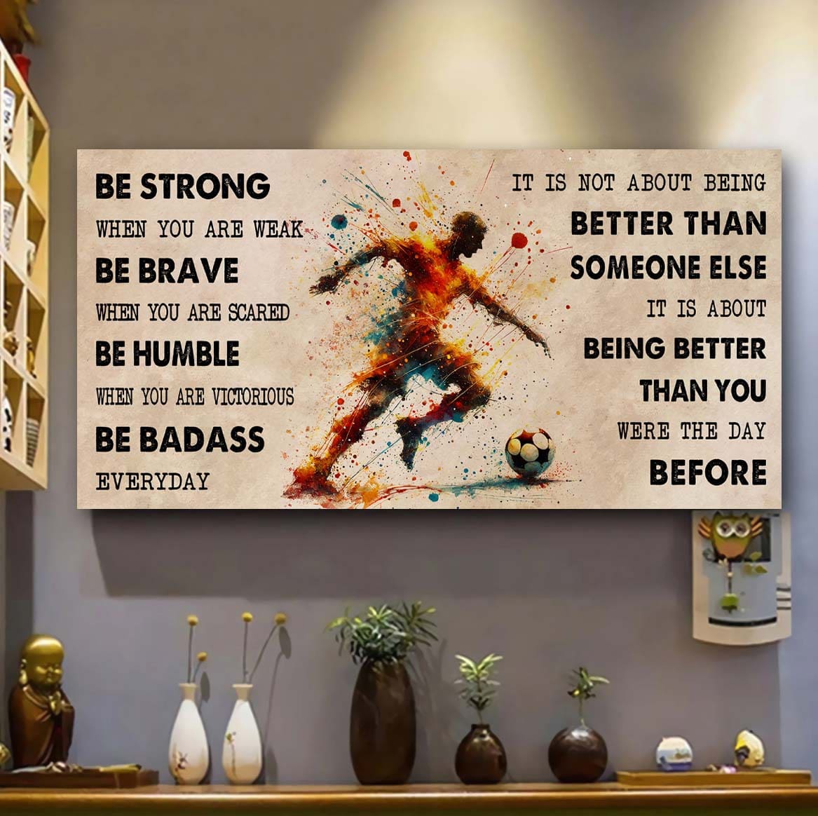 Water Color Hockey Poster Canvas It Is Not About Being Better Than Someone Else - Be Strong When You Are Weak Be Badass Everyday