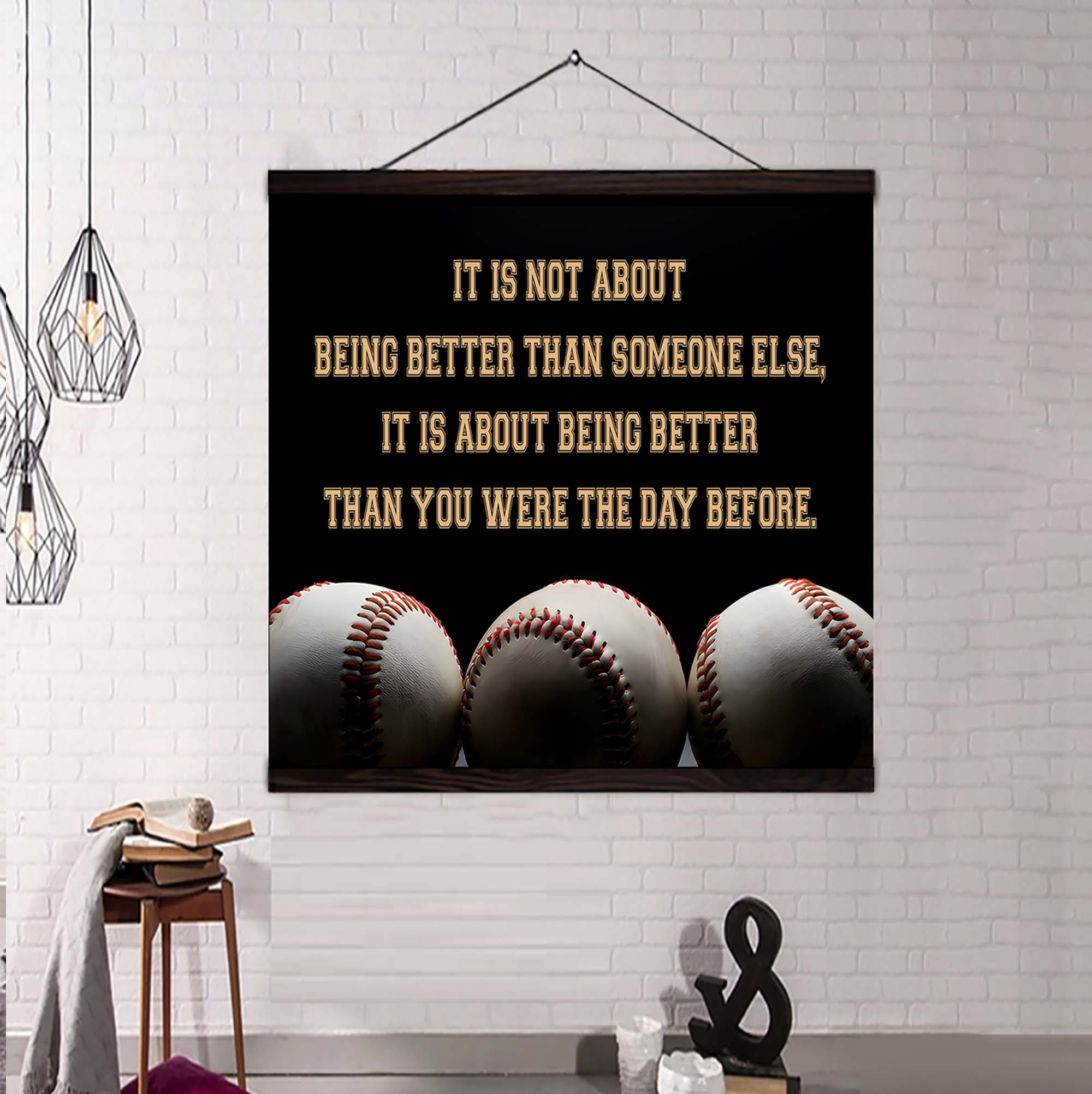 Baseball Square Poster Canvas It's Not About Being Better Than Someone Else It's About Being Better Than You Were The Day Before