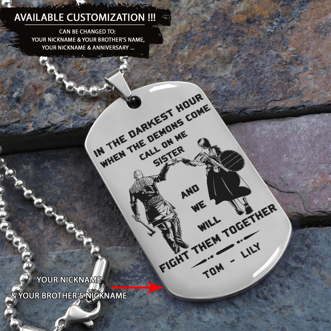 Brothers customizable engraved black dog tag double sided gift from brother, brother forever