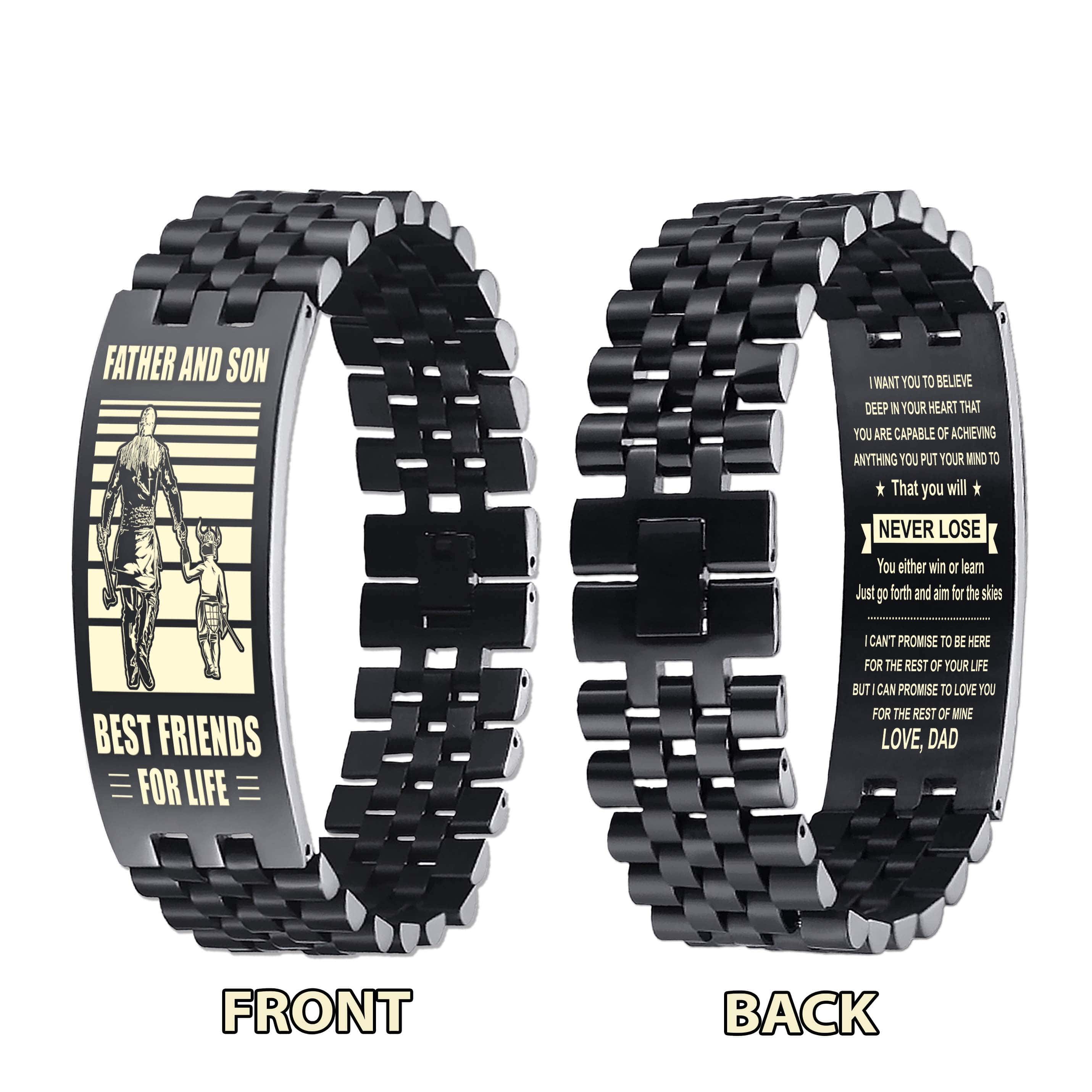 Be Strong Samurai Personalized Double Sided Bracelet Father And Son Best Friends For Life - Message on the back side