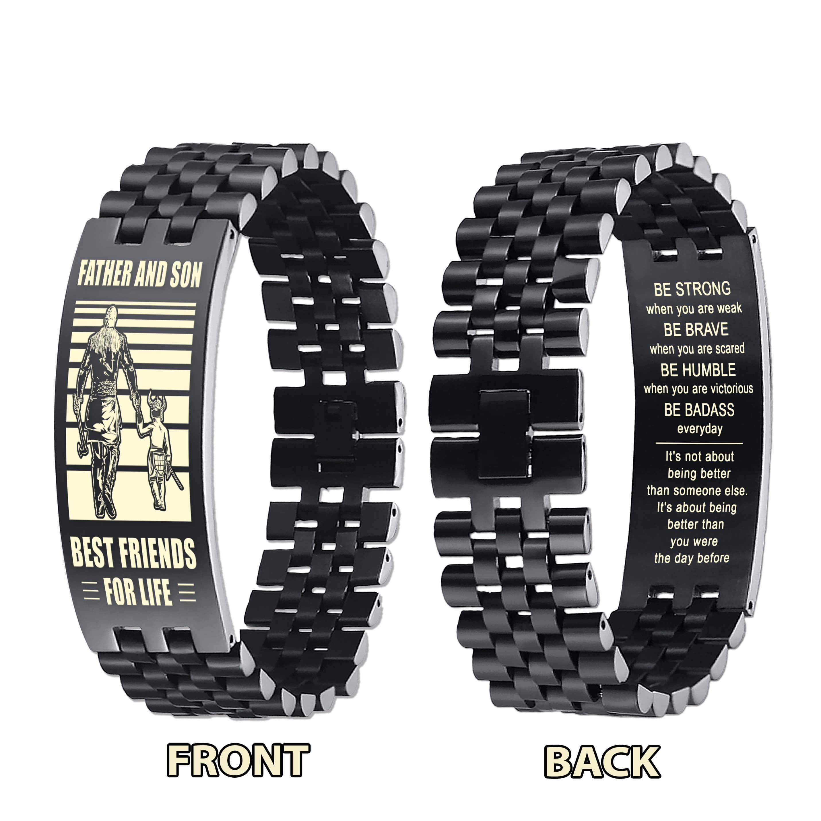 Be Strong Vikings Personalized Double Sided Bracelet Father And Son Best Friends For Life - Message on the back side