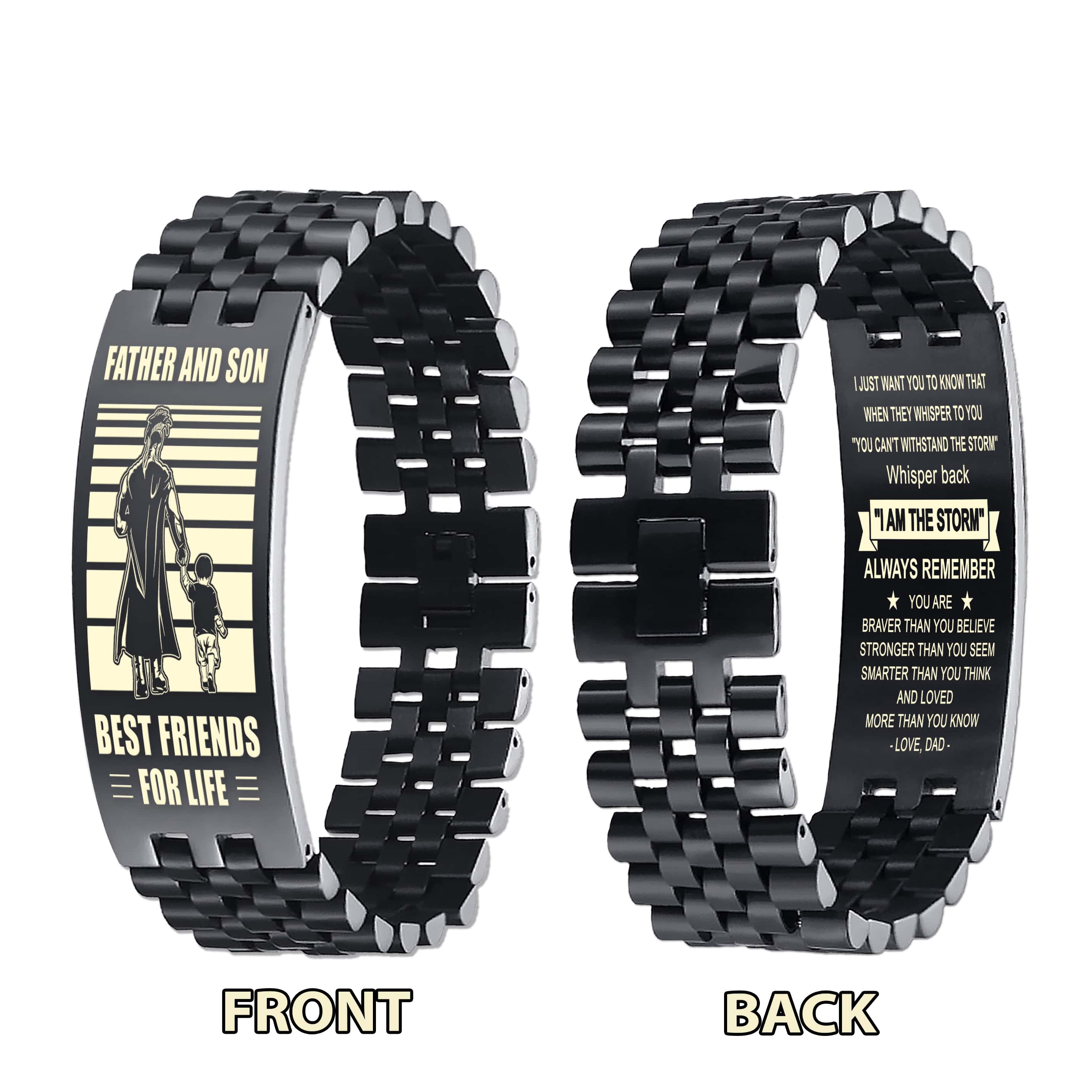 STO Spartan Personalized Double Sided Bracelet Father And Son Best Friends For Life - Message on the back side