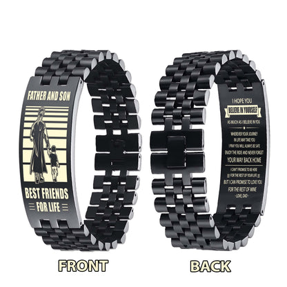 Be strong-Personalized Double Sided Bracelet Father And Son Best Friends For Life - Message on the back side-Be strong