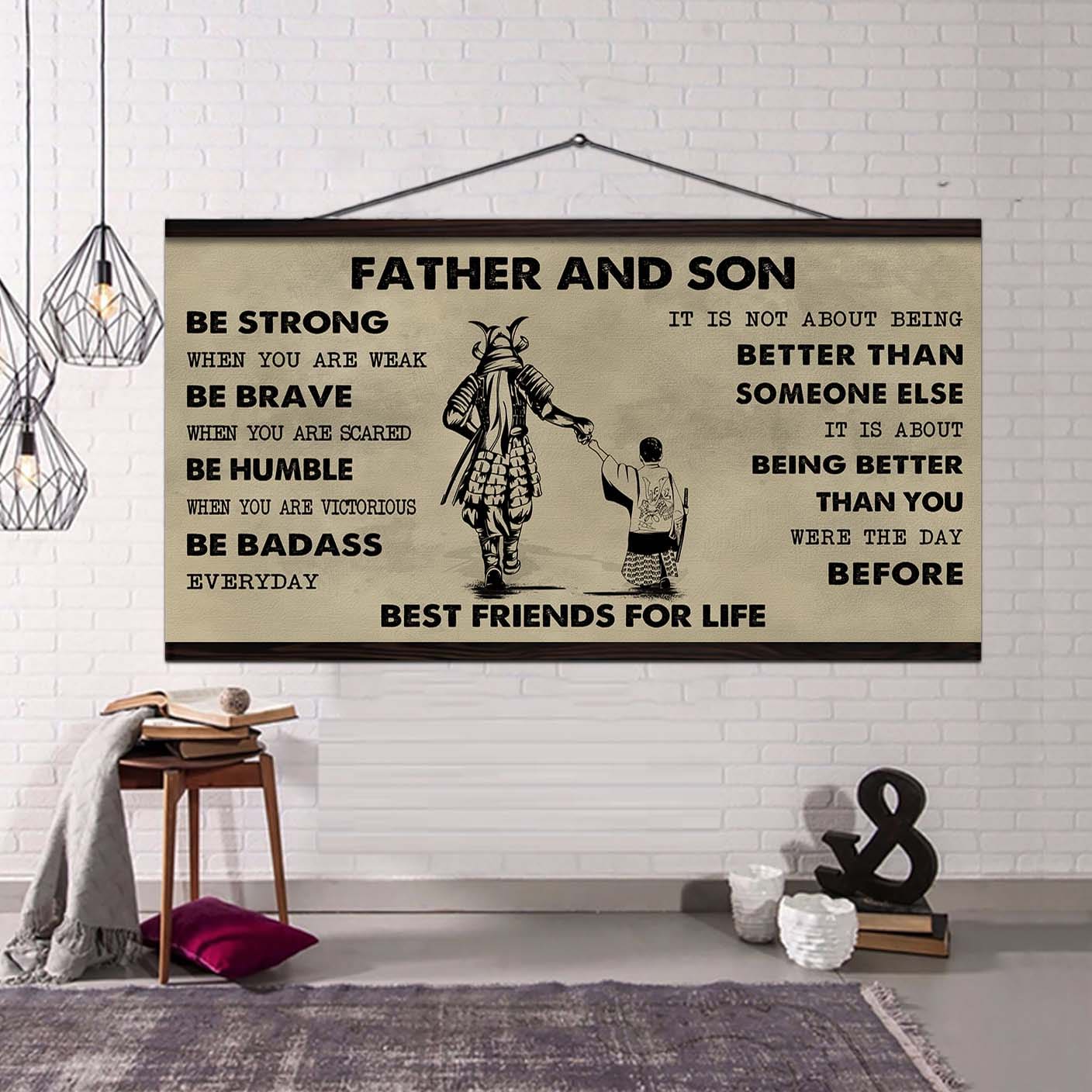 Biker Father And Son Best Friends For Life - Be Strong When You Are Weak Poster Canvas Gift For Son From Father-Photo Upload