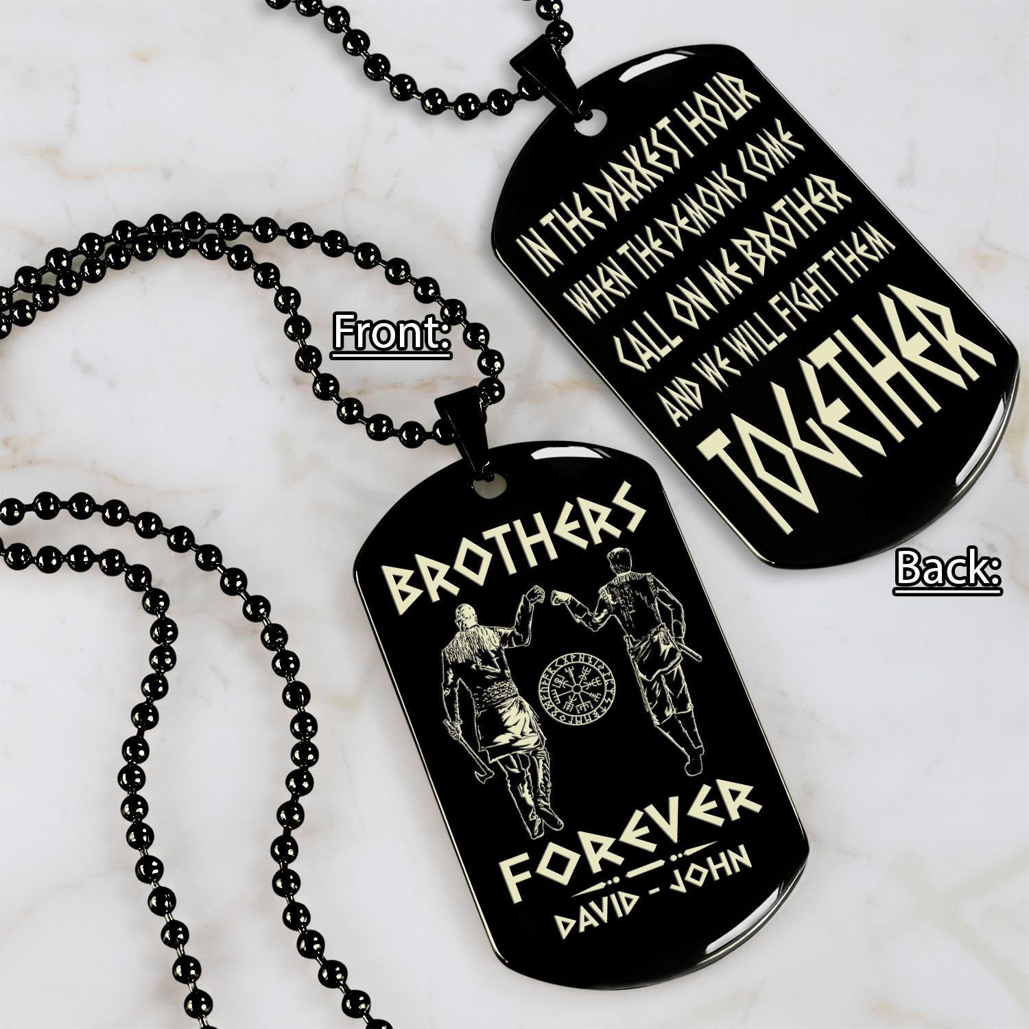 Ver3 Vikings customizable engraved black dog tag double sided gift from brother, brother forever