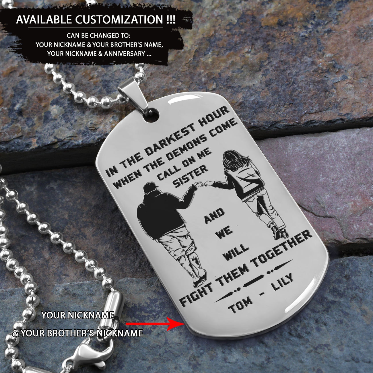 Brothers customizable engraved black dog tag double sided gift from brother, brother forever