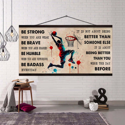 Water Color Hockey Poster Canvas It Is Not About Being Better Than Someone Else - Be Strong When You Are Weak Be Badass Everyday