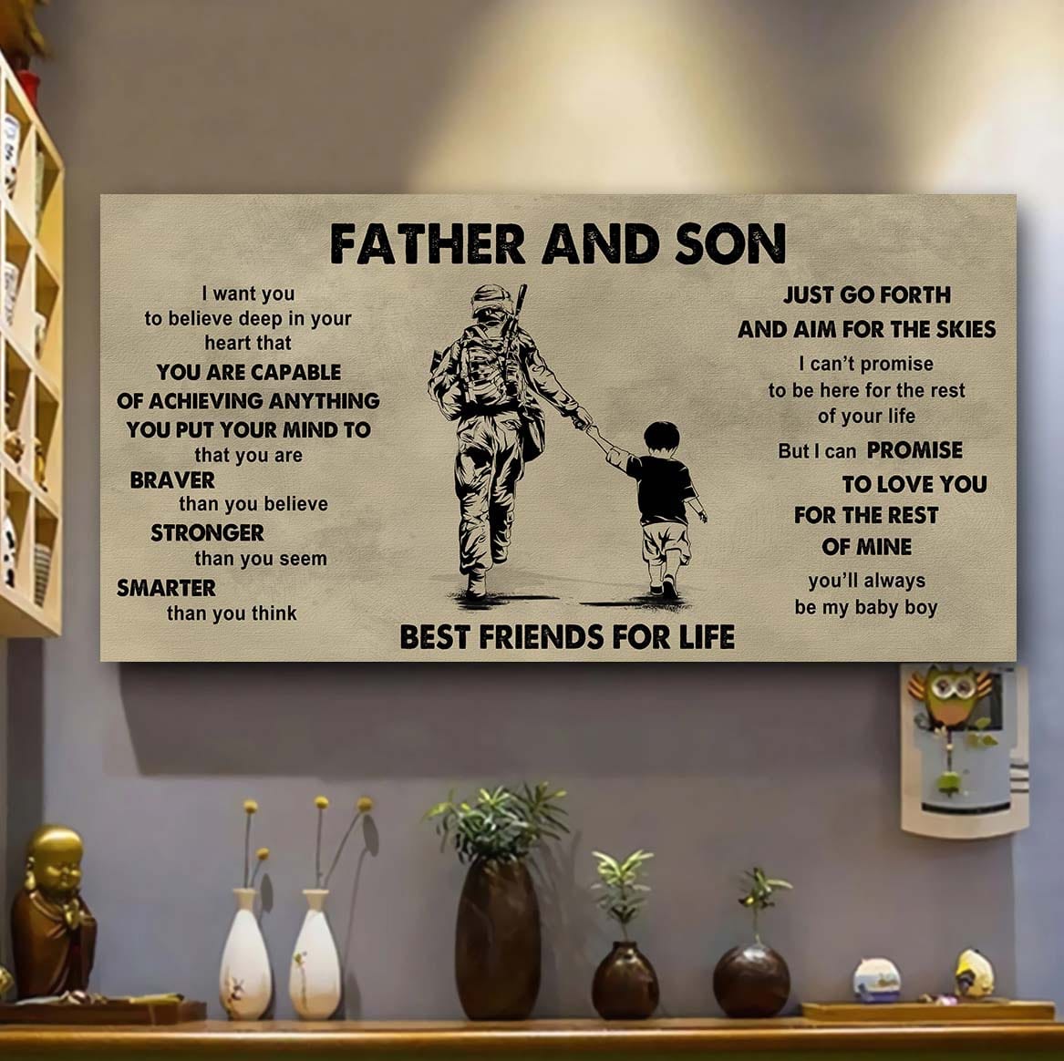 Family photo upload Father And Son Best Friends For Life  - That You Are Braver Than You Believe Poster Canvas Gift For Son From Father