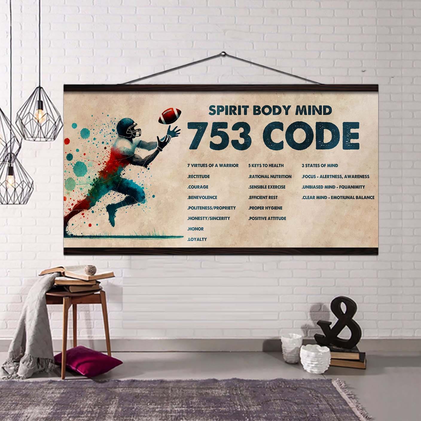 Water Color American Football Poster Canvas 7 5 3 Code Motivation Quotes