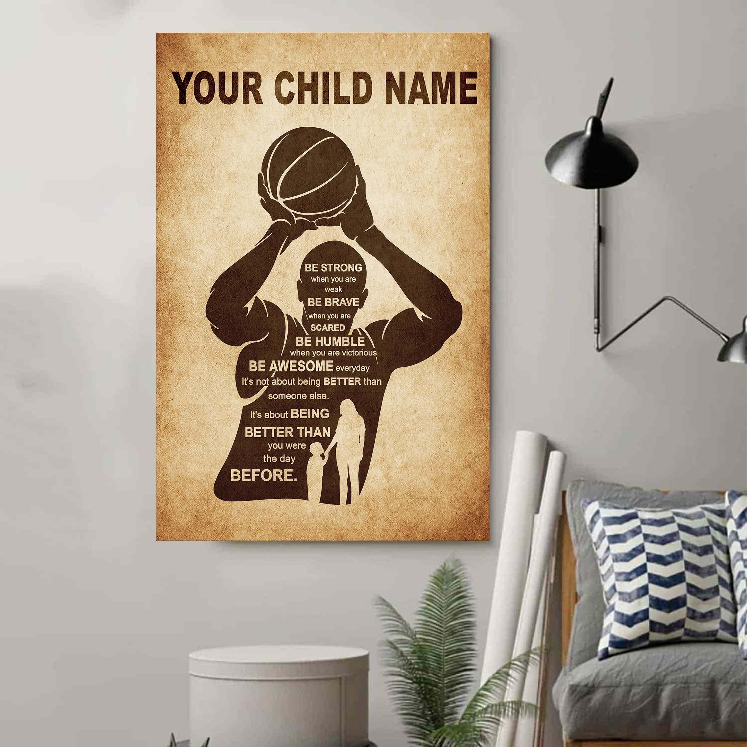 Be Awesome Everyday Personalized Your Child Name From Mom Dad To Son Basketball Poster Canvas Gifts For Your Son