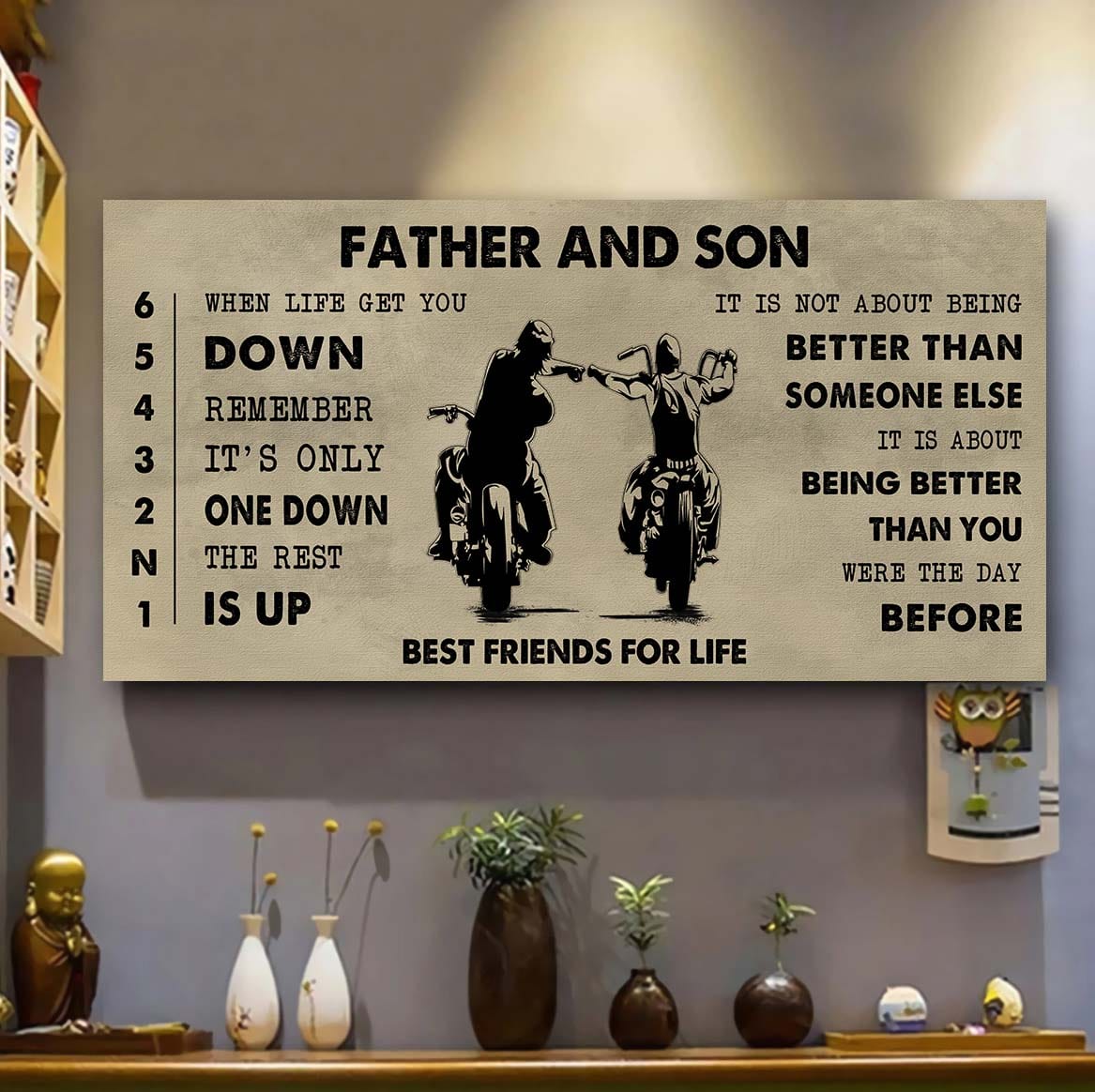 Biker Father And Son Best Friends For Life - Be Strong When You Are Weak Poster Canvas Gift For Son From Father-Photo Upload