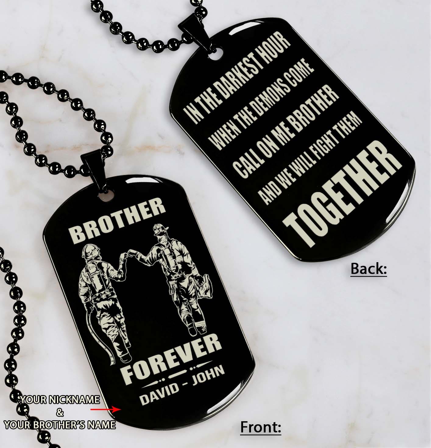 Brothers customizable engraved black dog tag double sided gift from brother, brother forever