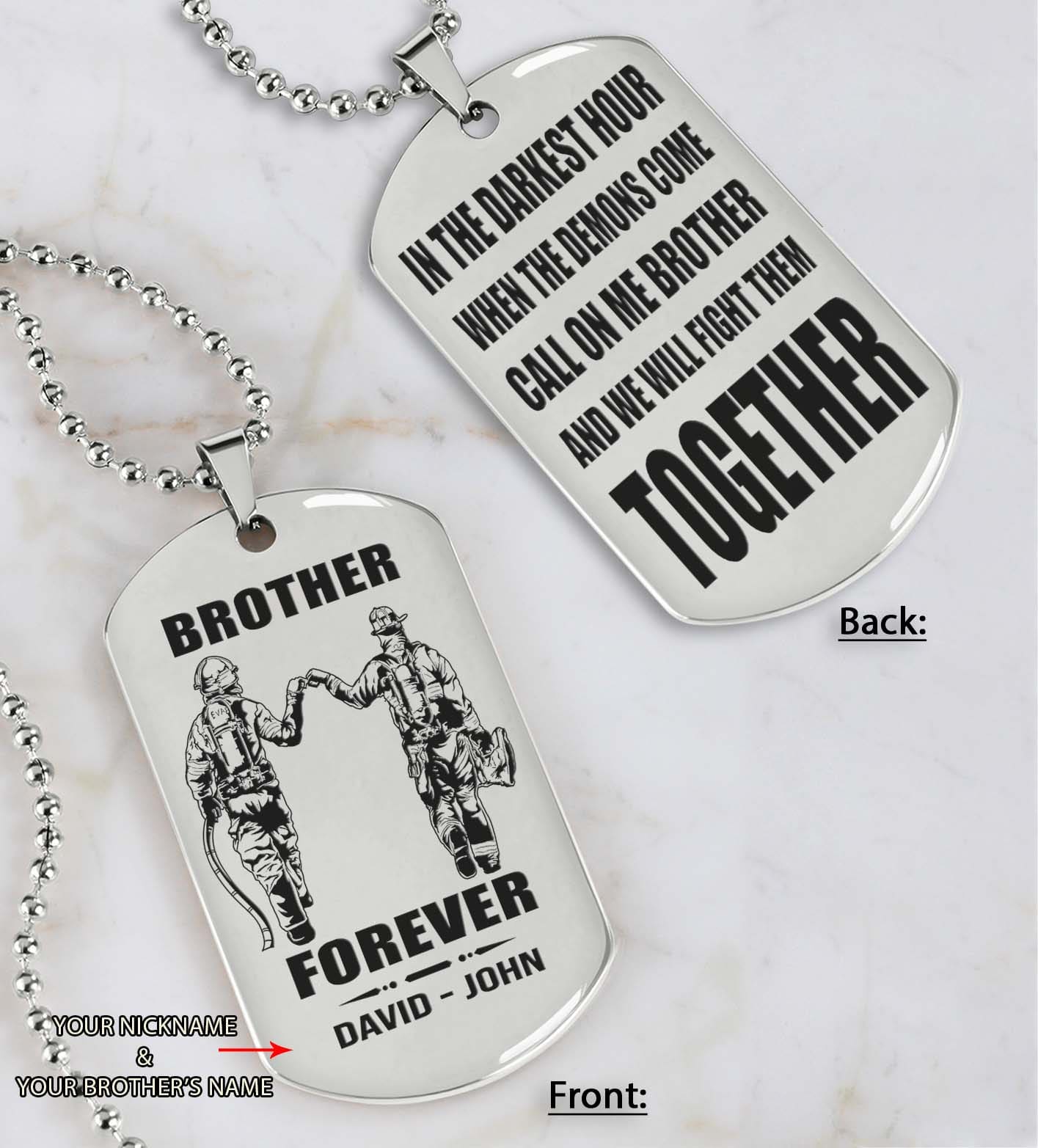 Brothers customizable engraved black dog tag double sided gift from brother, brother forever