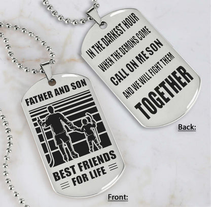 Samurai Personalized Double Sided Dog Tag Call On Me Son And We Will Fight Them Together Gifts For Your Son From Dad