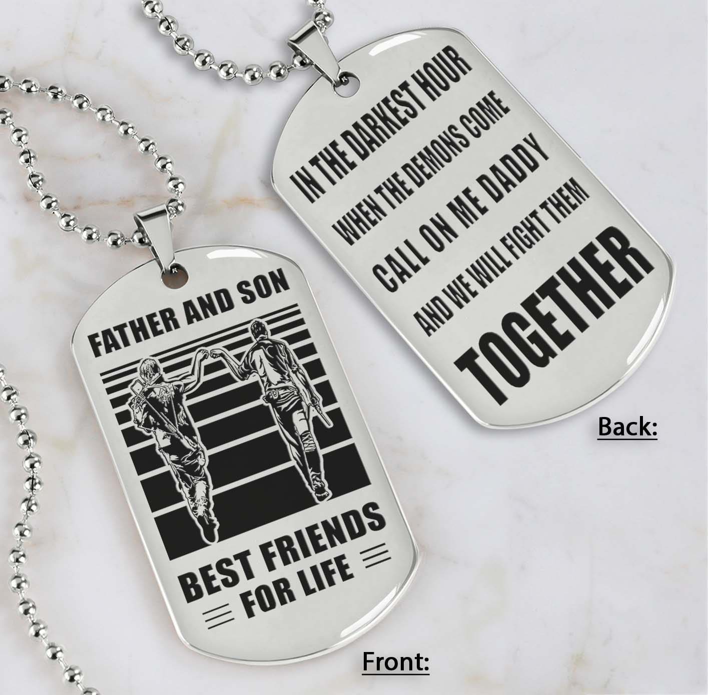 Samurai Personalized Double Sided Dog Tag Call On Me Daddy And We Will Fight Them Together Gifts For Your Dad, From Son To Dad