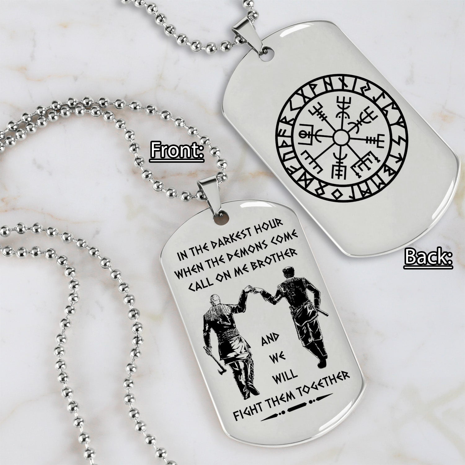 Vikings customizable engraved black dog tag double sided gift from brother, brother forever