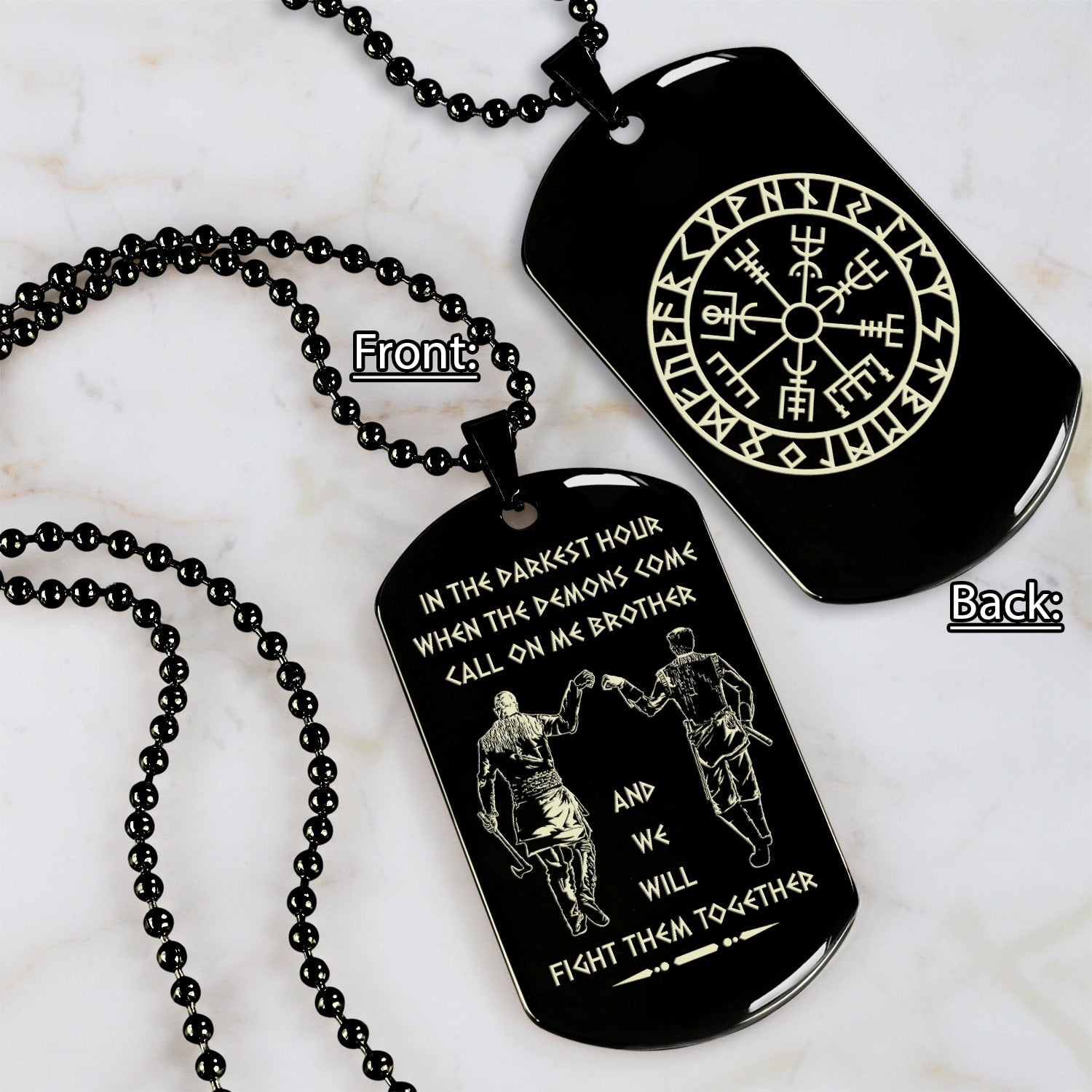 Ver3W Vikings customizable engraved black dog tag double sided gift from brother, brother forever