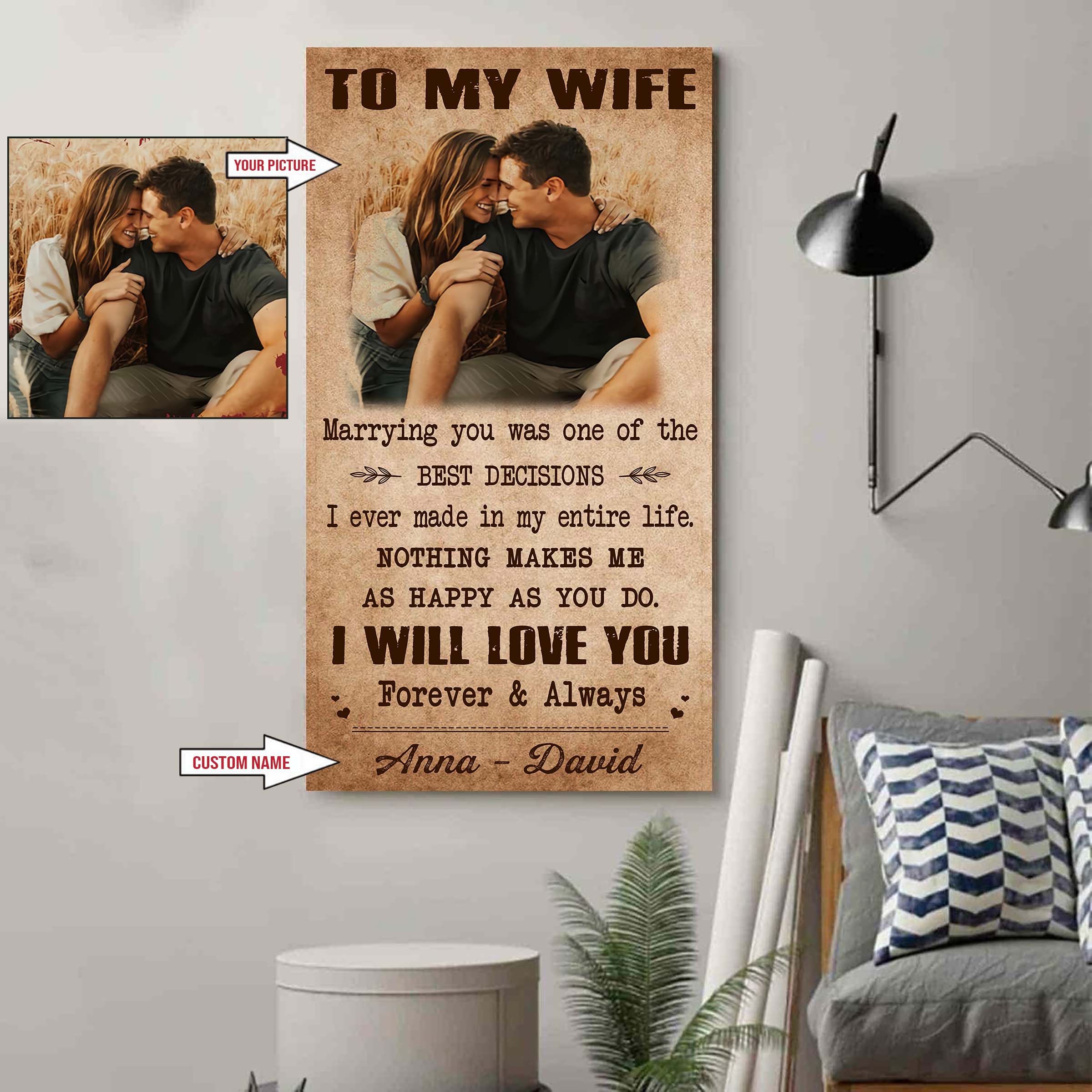 Valentine gifts-Custom image canvas-Husband to Wife- If I could give you one thing in life