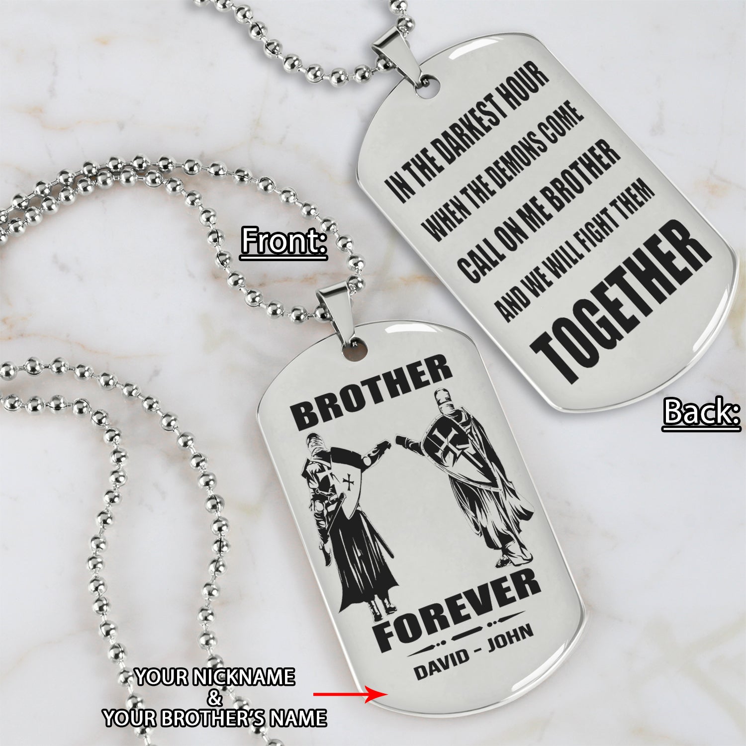 Vikings customizable engraved black dog tag double sided gift from brother, brother forever