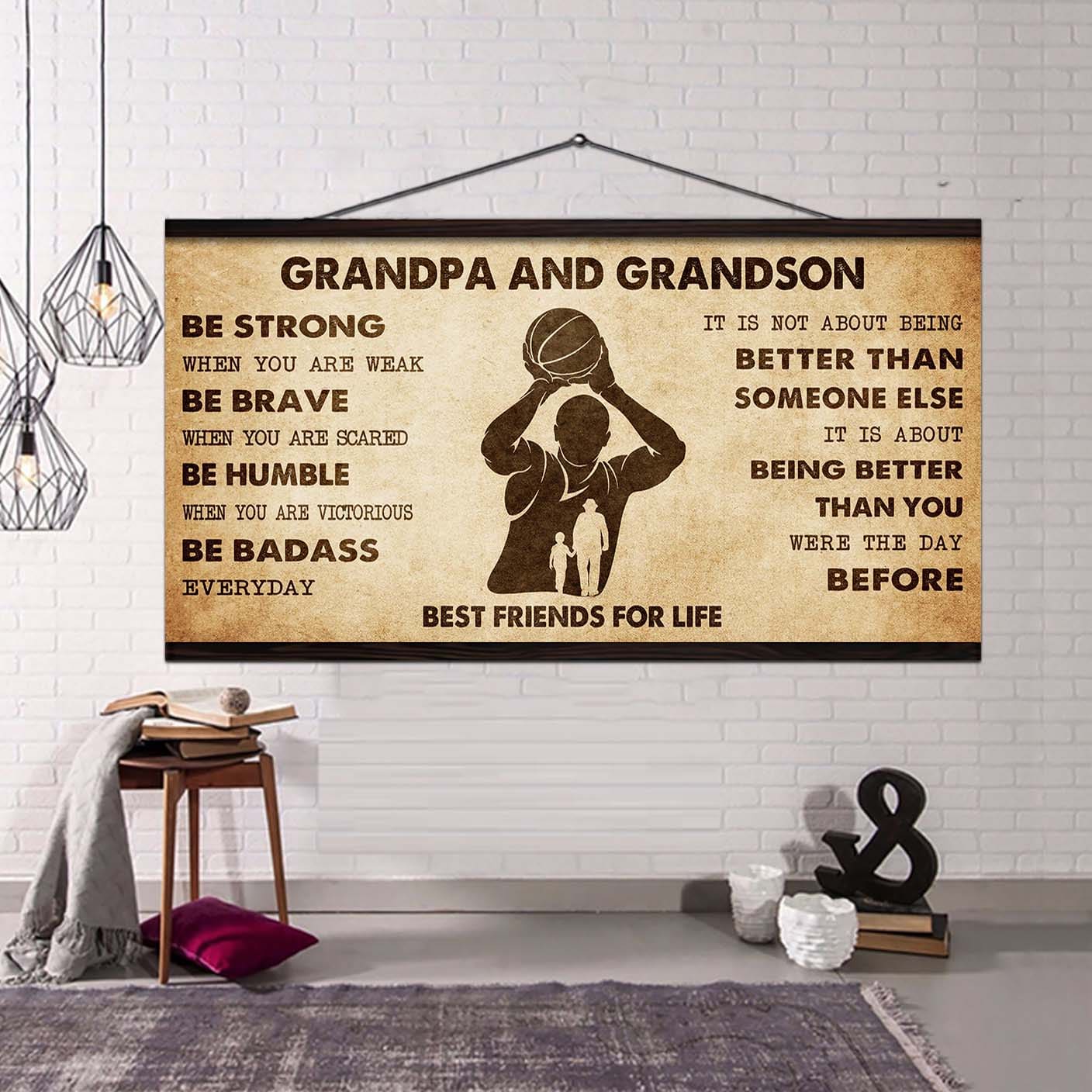 Personalized Grandpa To Grandson Poster Canvas Father And Son Best Friends For Life - Message For Your Grandson Gifts For Him