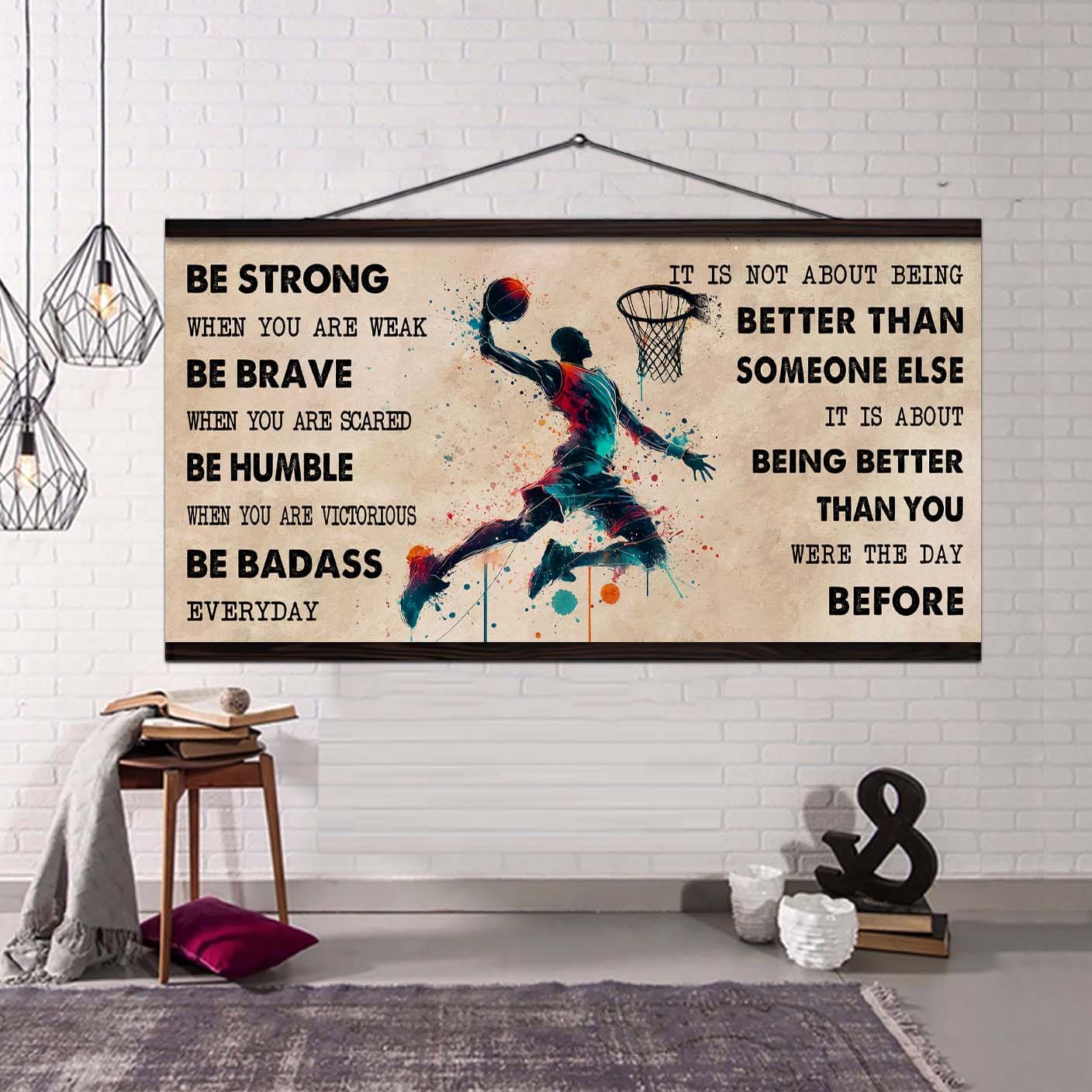 Water Color Hockey Poster Canvas It Is Not About Being Better Than Someone Else - Be Strong When You Are Weak Be Badass Everyday