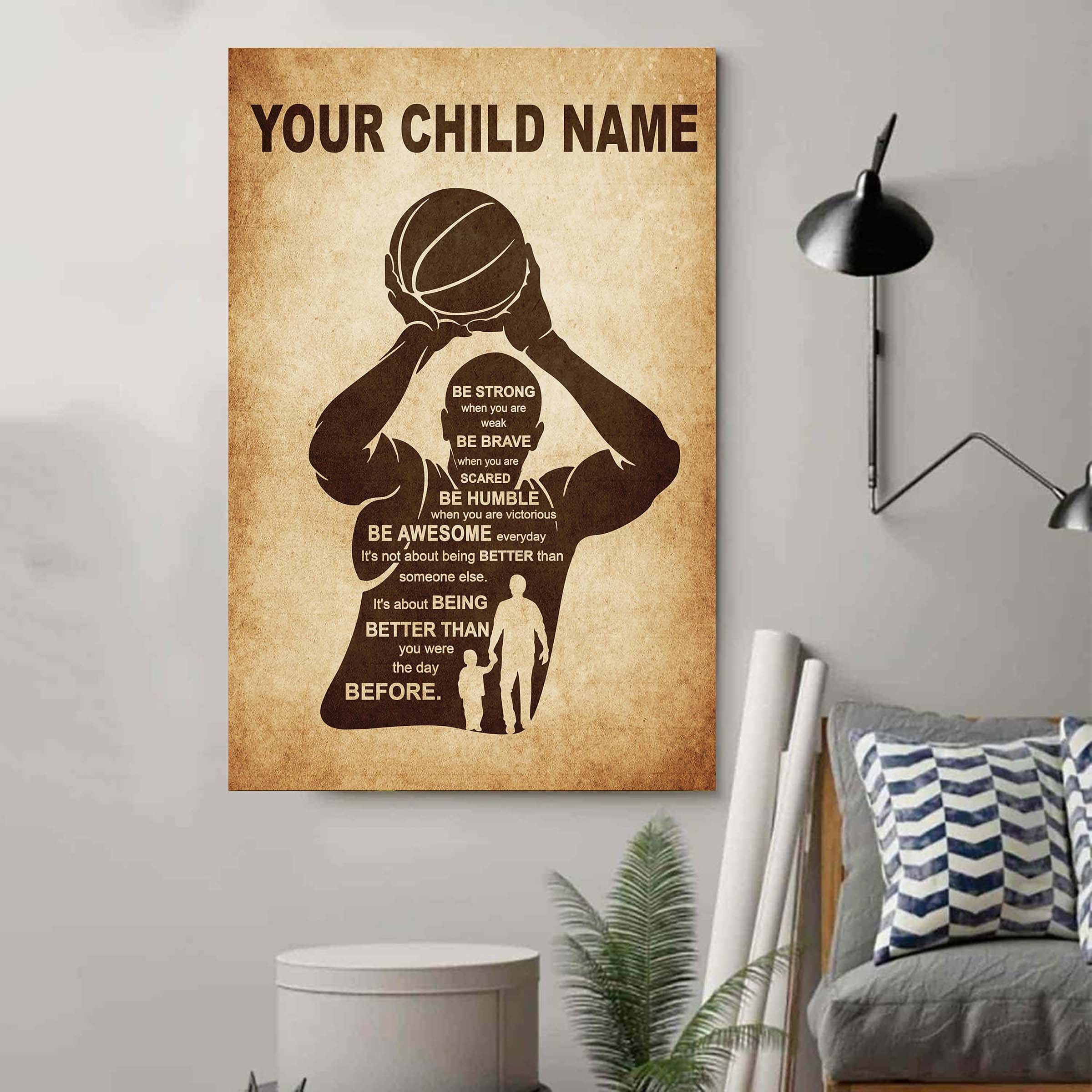 Be Awesome Everyday Personalized Your Child Name From Mom Dad To Son Basketball Poster Canvas Gifts For Your Son