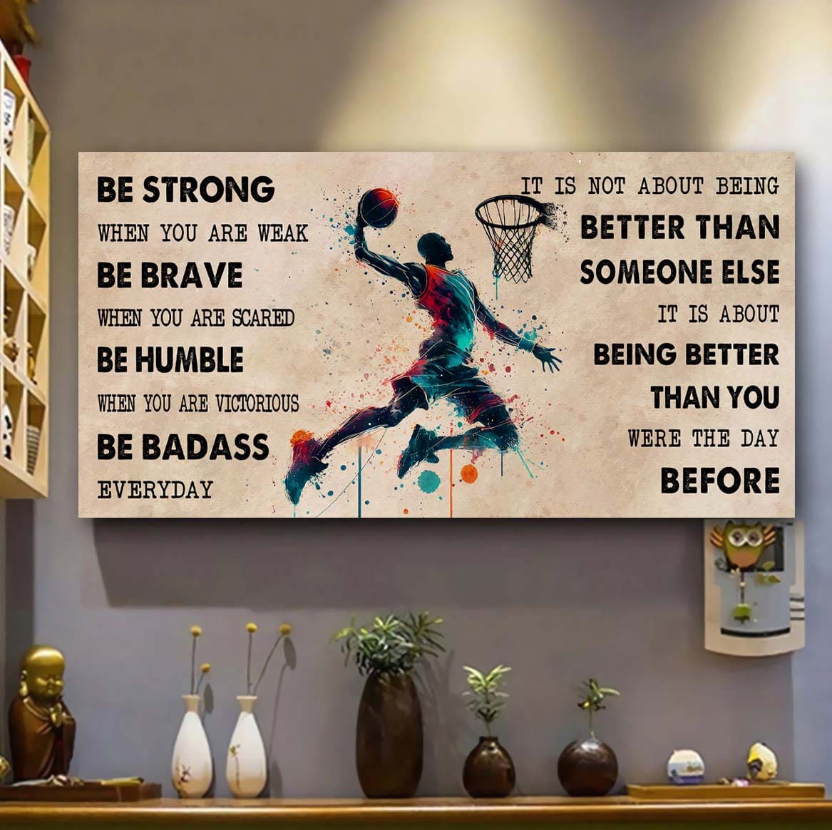 Water Color Hockey Poster Canvas It Is Not About Being Better Than Someone Else - Be Strong When You Are Weak Be Badass Everyday