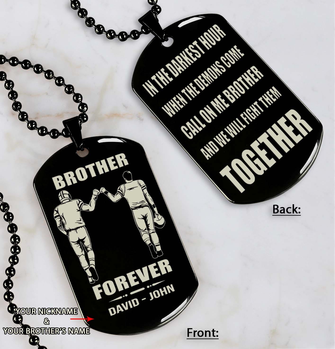 Brothers customizable engraved black dog tag double sided gift from brother, brother forever