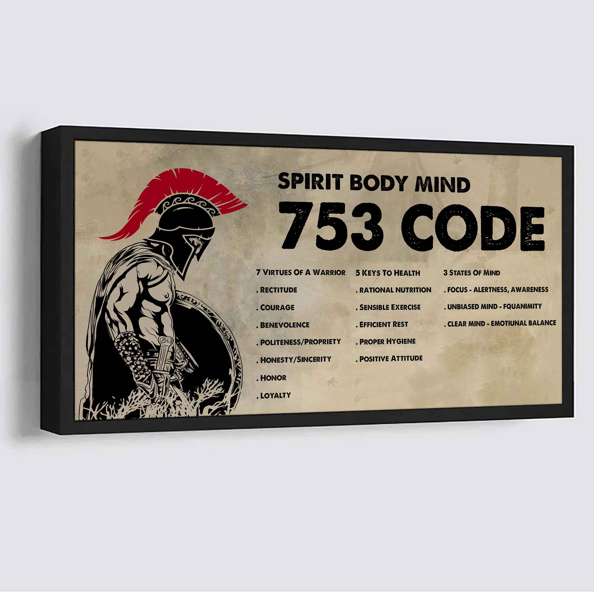 Spartan Poster Canvas 7 5 3 Code Motivation Quotes