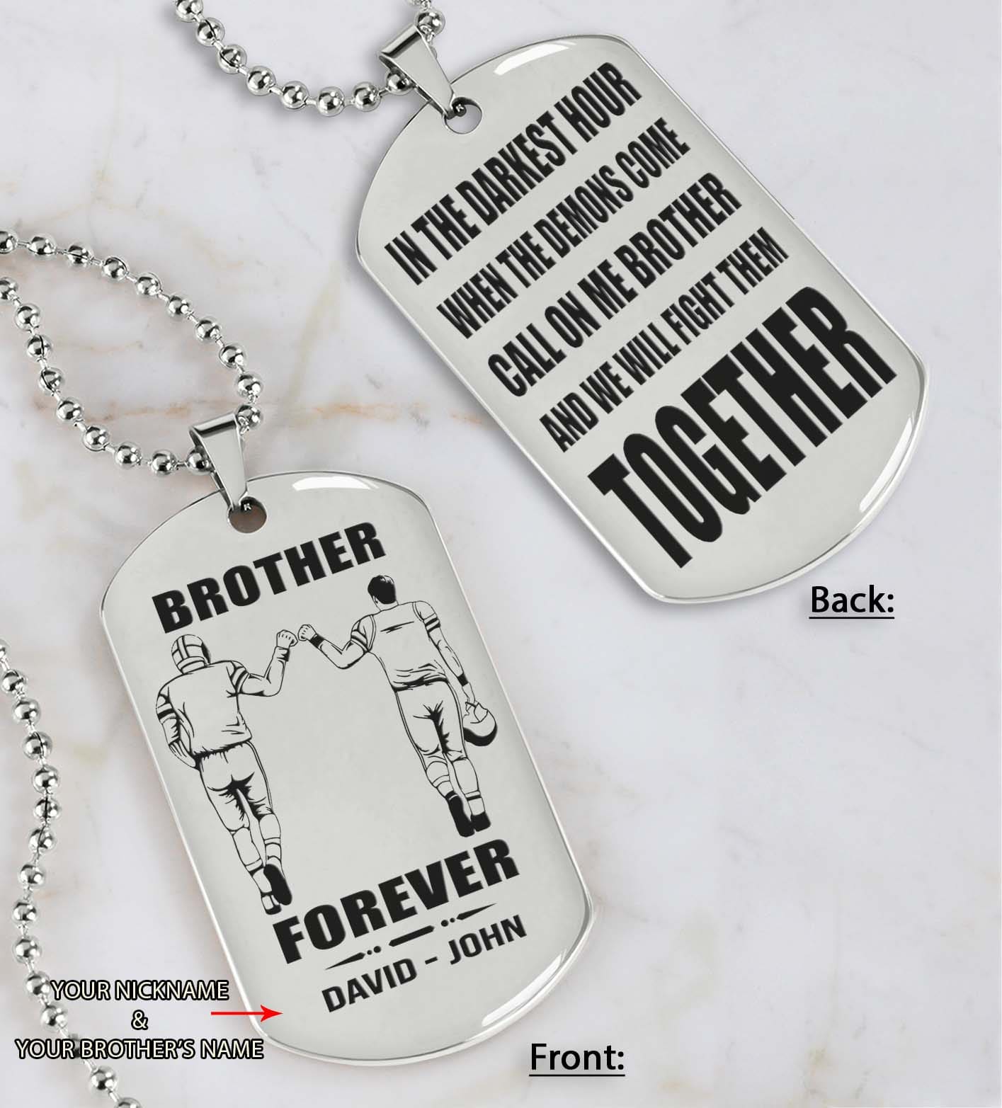 Brothers customizable engraved black dog tag double sided gift from brother, brother forever